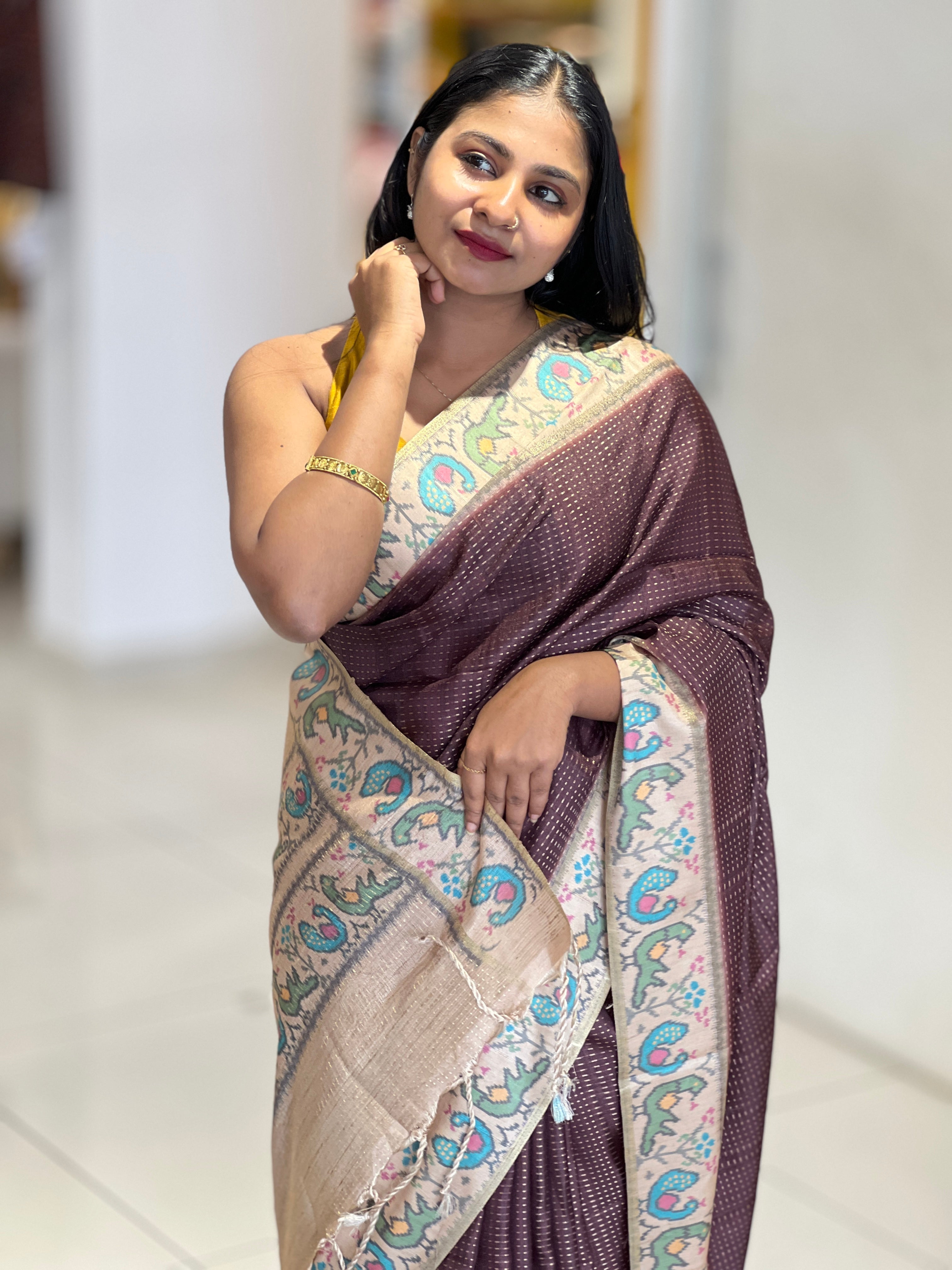 Ikat Printed Semi Tussar Saree | SSN283