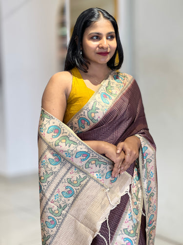 Ikat Printed Tussar Silk Saree | SSN283