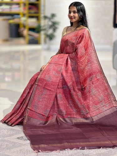 Screen Printed With Kesiya Weaved Tussar Saree | ACT1374