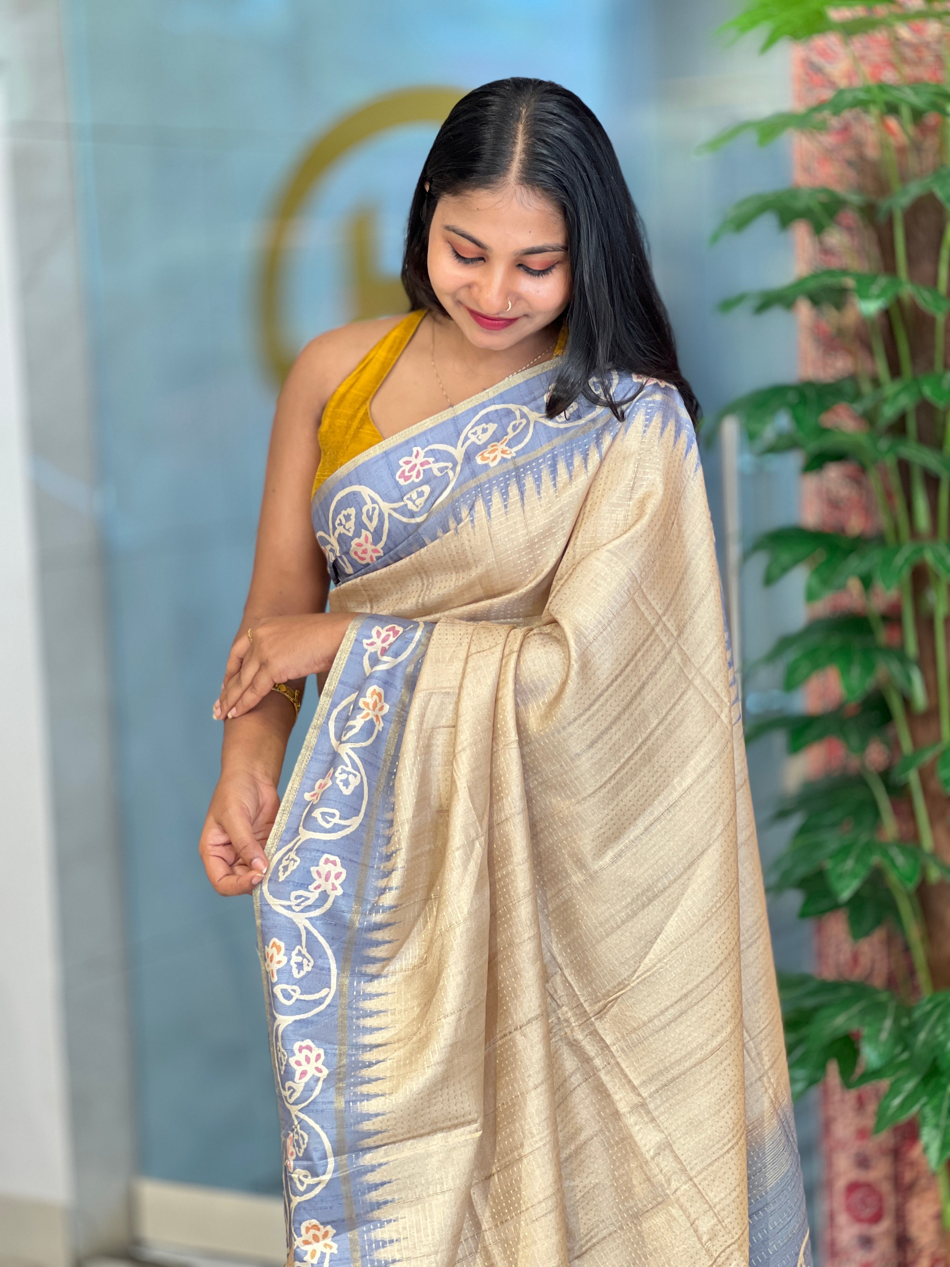 Batik Printed Semi Tussar Saree | SSN287