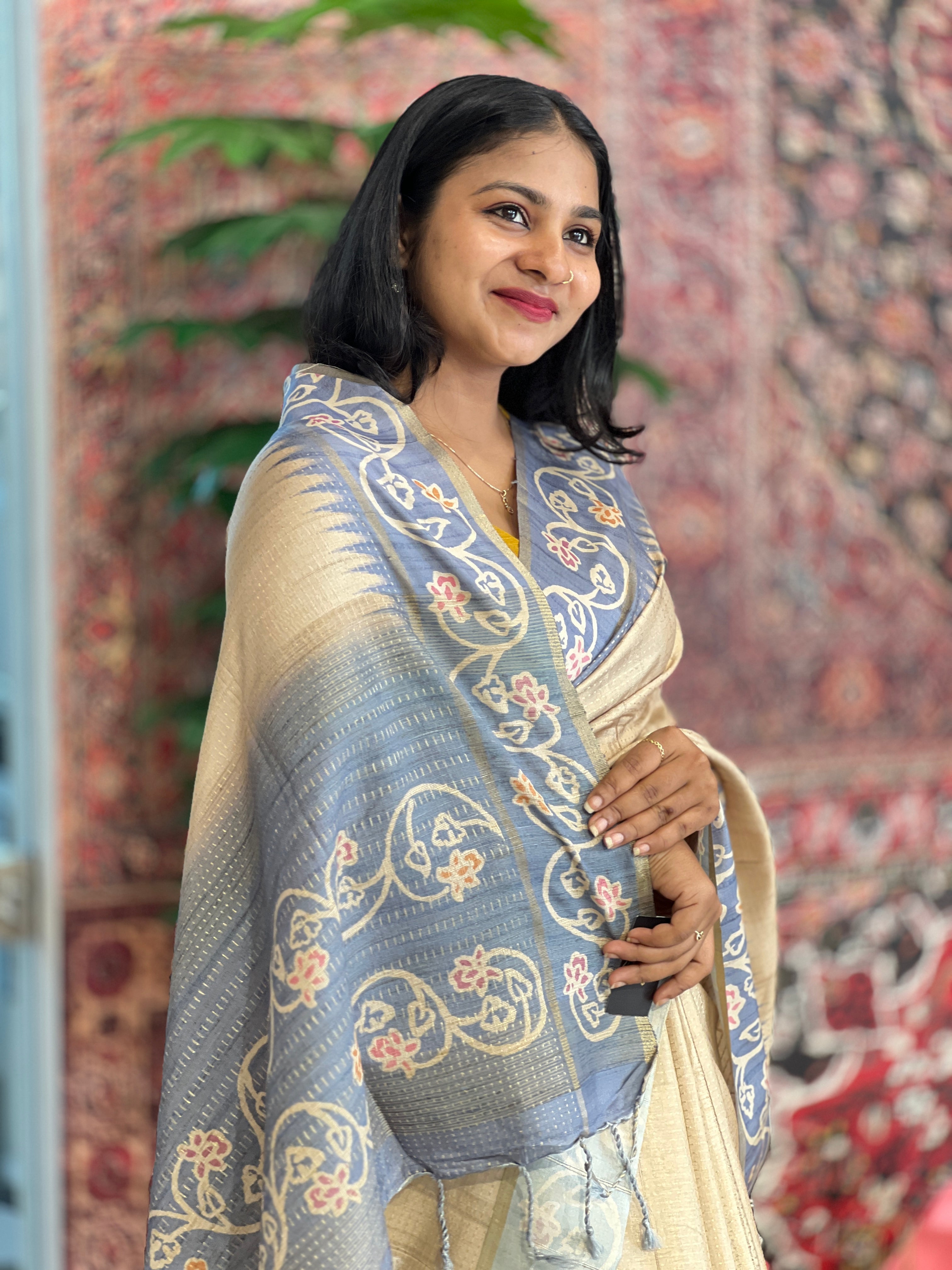 Batik Printed Semi Tussar Saree | SSN287