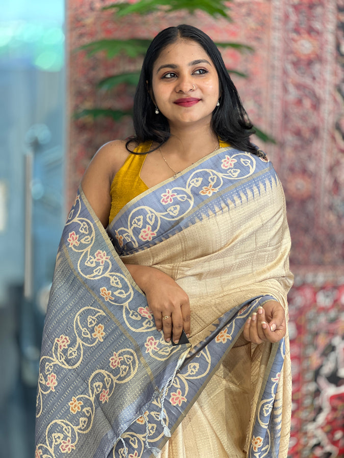 Batik Printed Semi Tussar Saree | SSN287