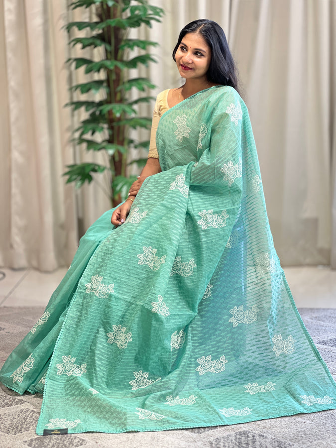 Floral Machine Embroidery Detailed Kota Saree | BLD1323