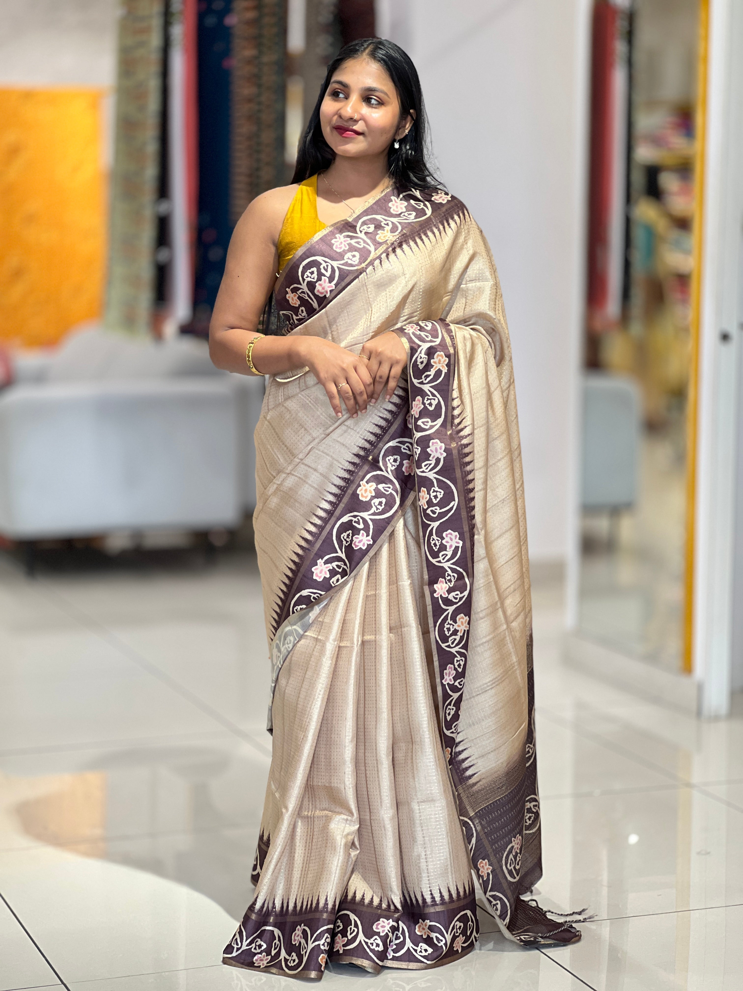 Batik Printed Tussar Silk Saree | SSN289