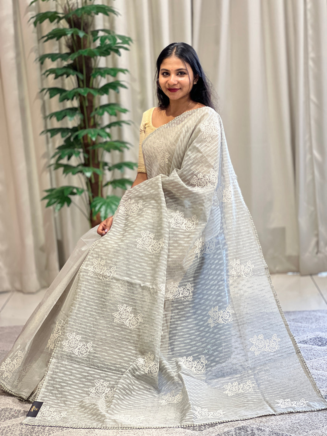 Floral Machine Embroidery Detailed Kota Saree | BLD1324