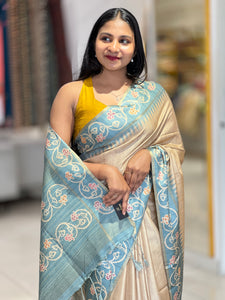 Batik Printed Semi Tussar Saree | SSN286
