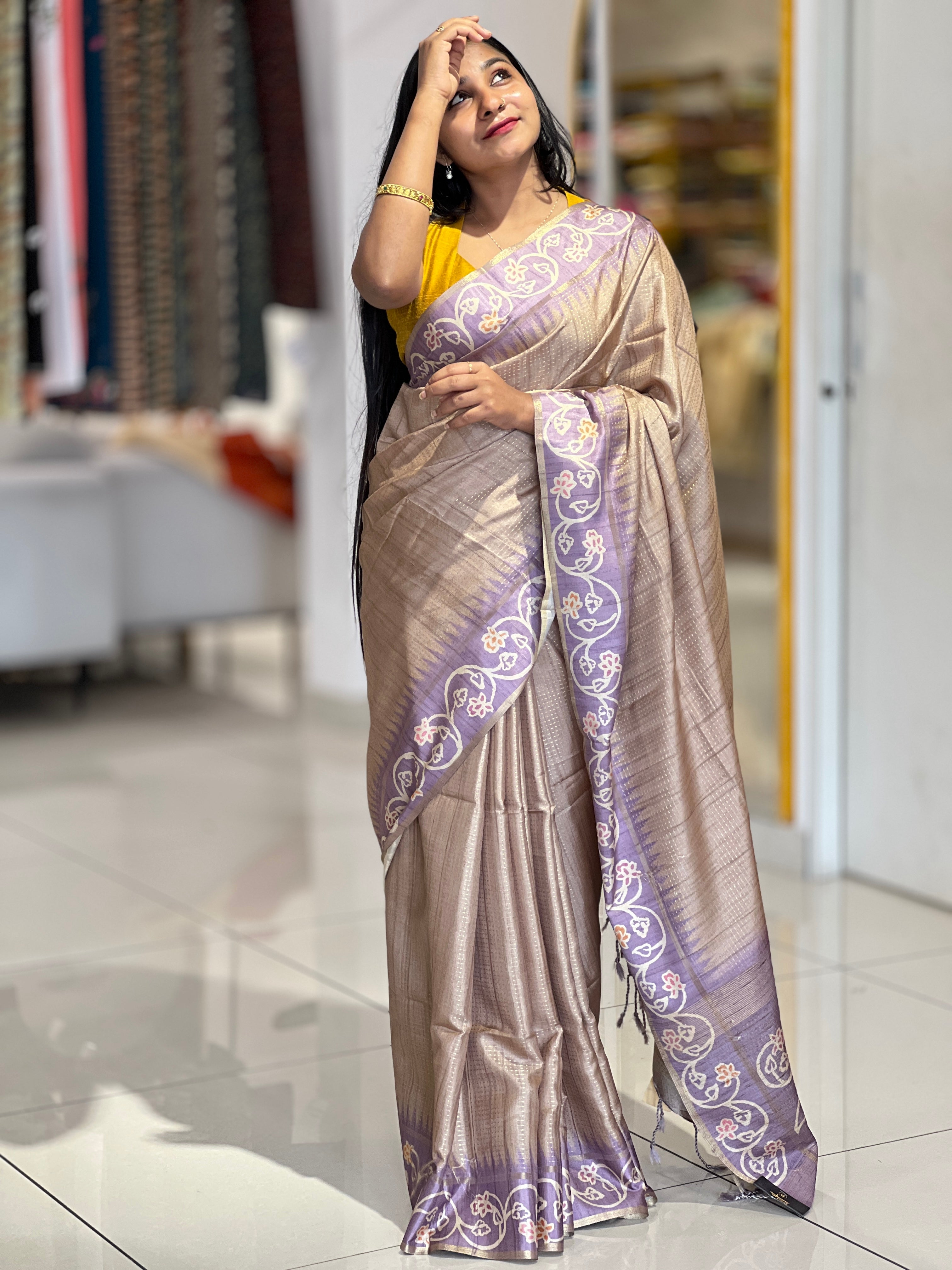 Batik Printed Semi Tussar Saree | SSN285