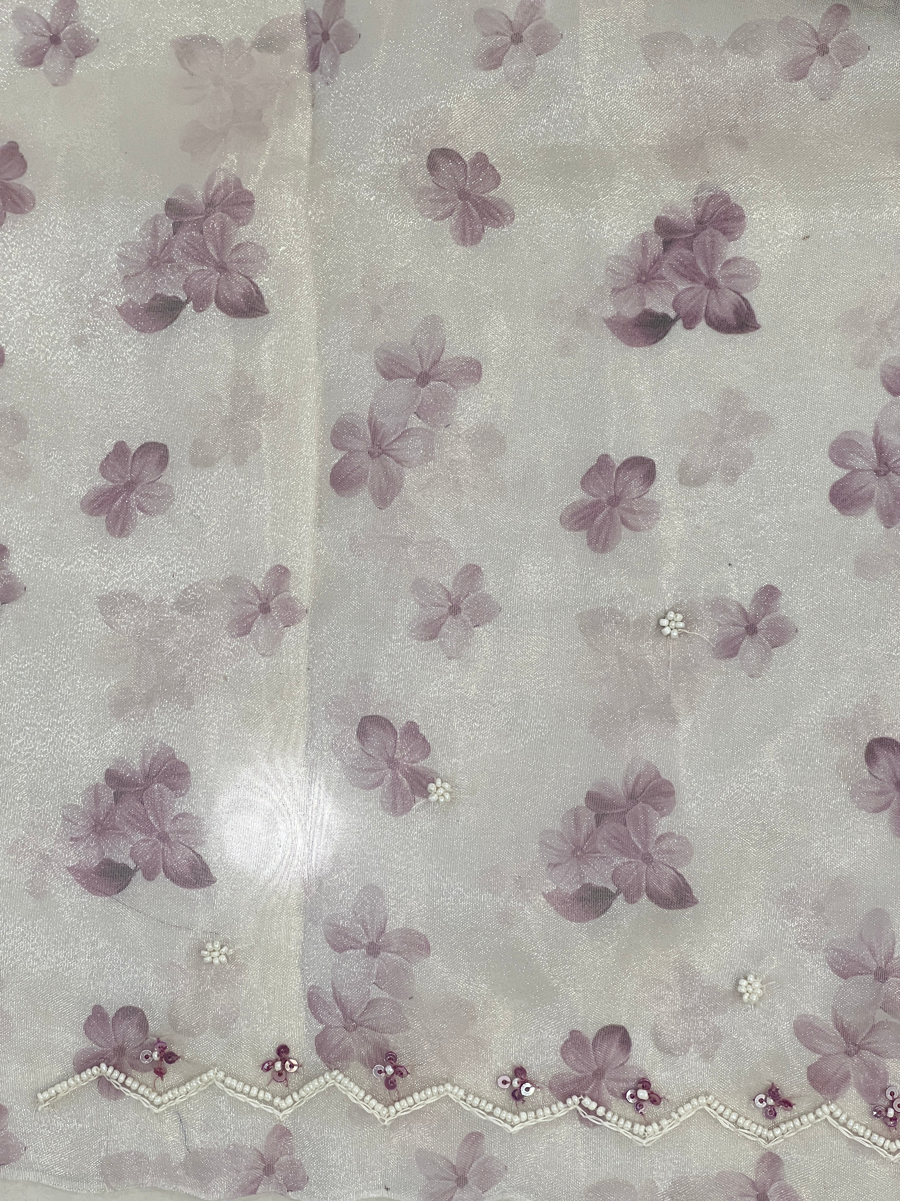 Floral Digital Print With Beads Highlighted Glass Organza Saree | BLD1756