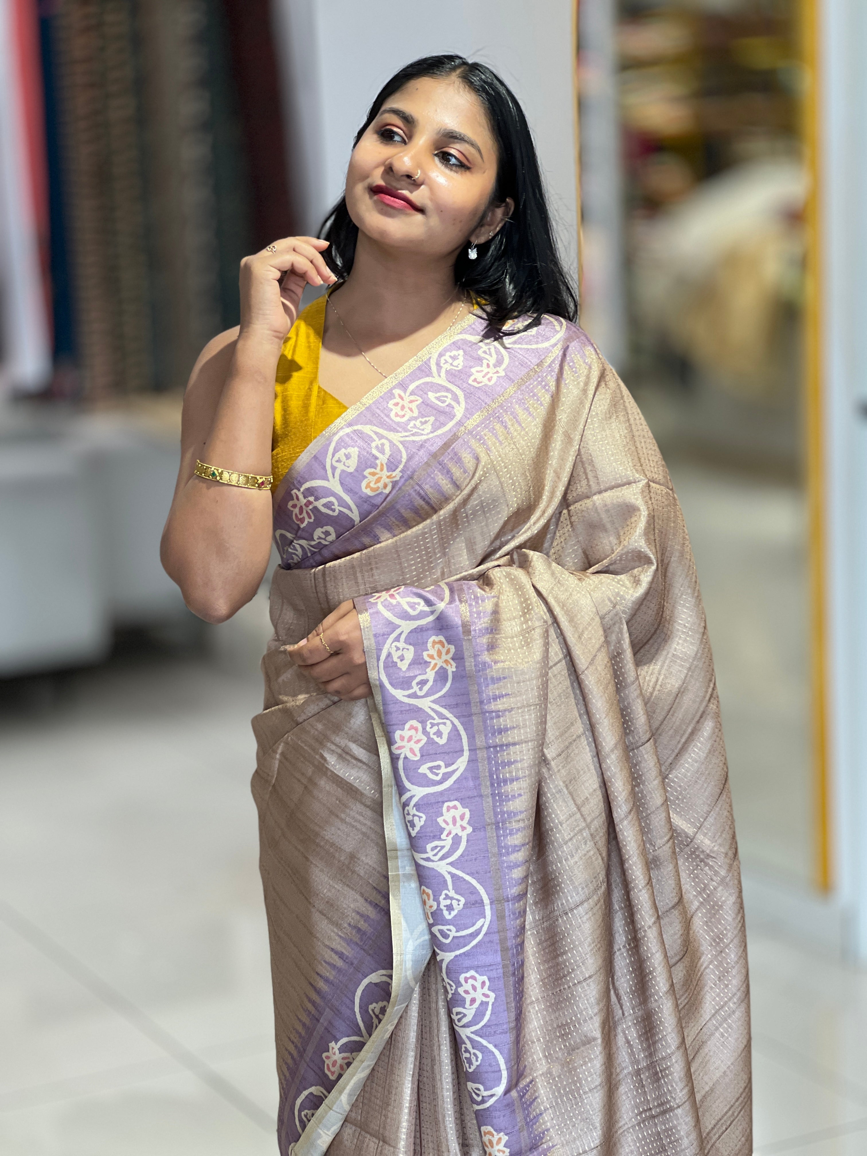 Batik Printed Semi Tussar Saree | SSN285