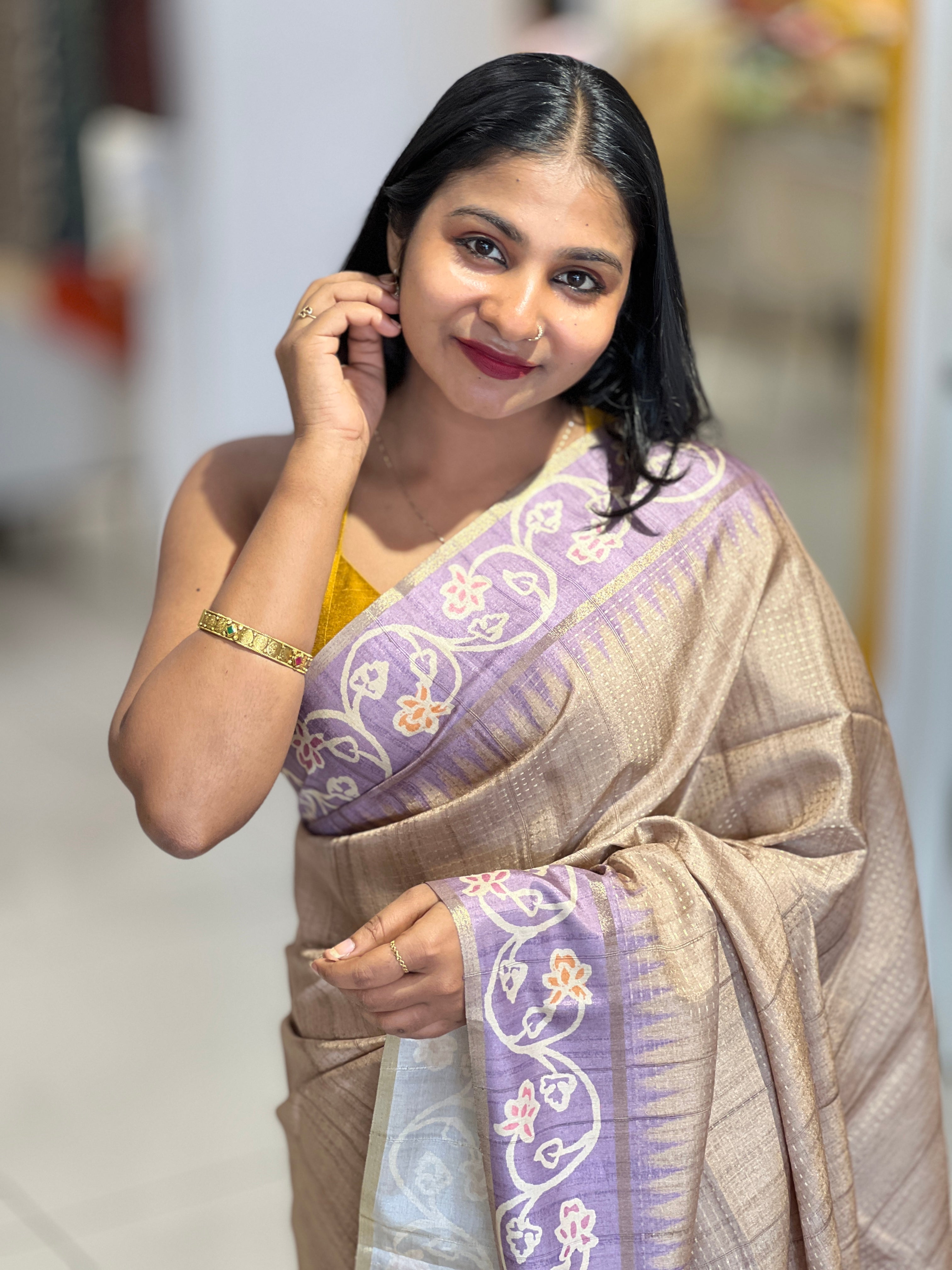Batik Printed Semi Tussar Saree | SSN285