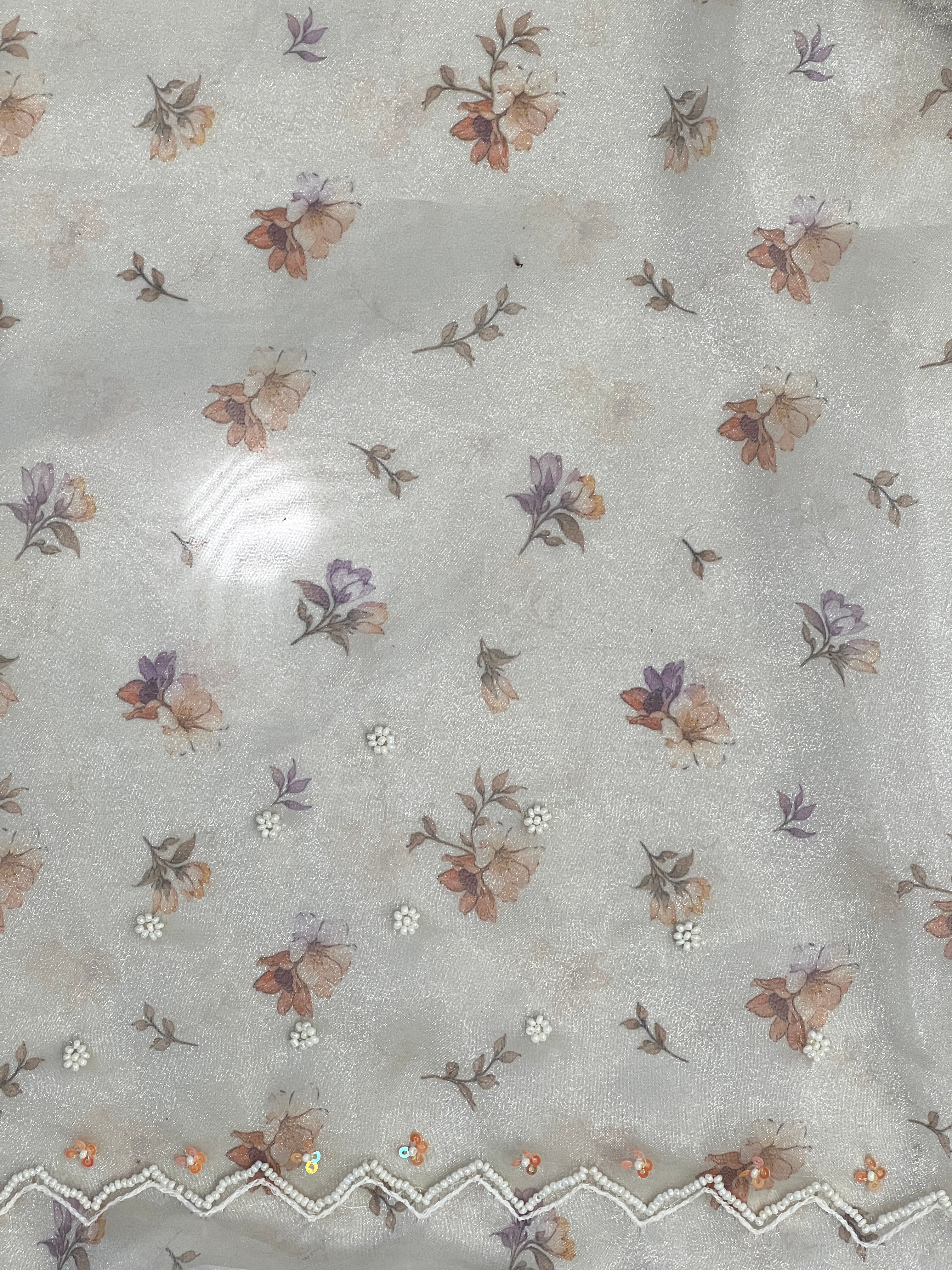 Floral Digital Print With Beads Highlighted Glass Organza Saree | BLD1774