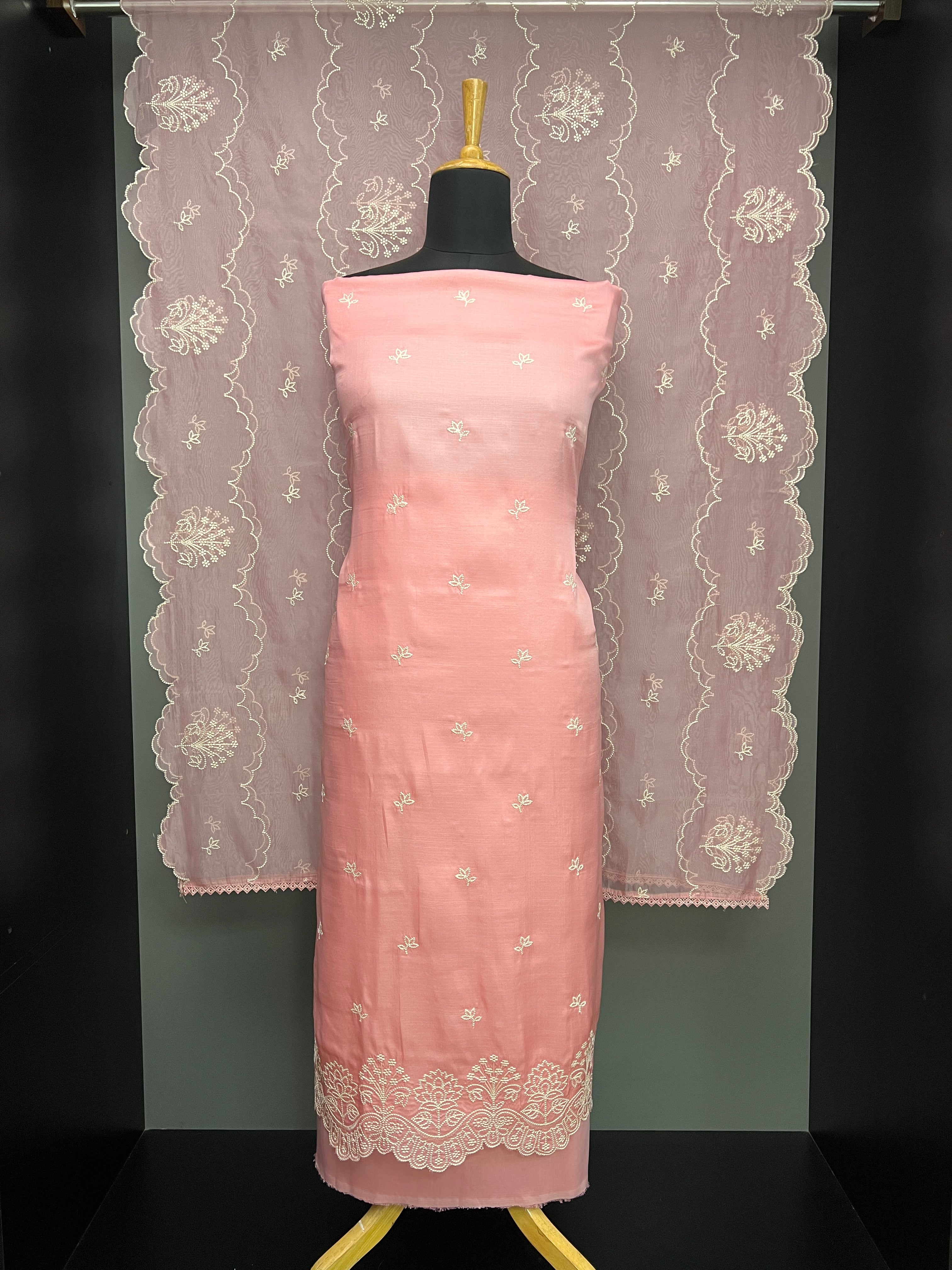 Point Embroidery Detailed Semi Tussar Salwar Set | SUN658