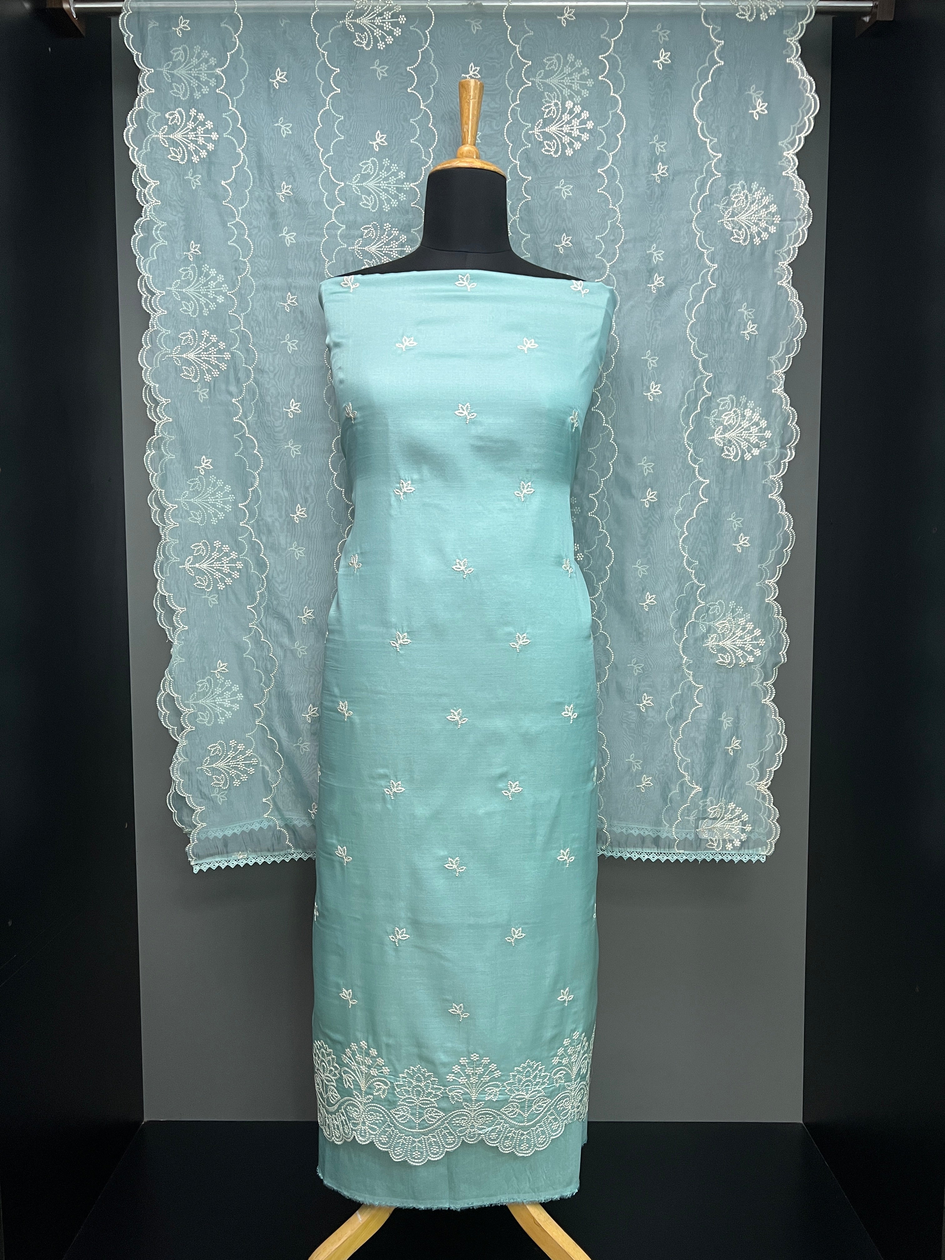 Point Embroidery Detailed Semi Tussar Salwar Set | SUN653