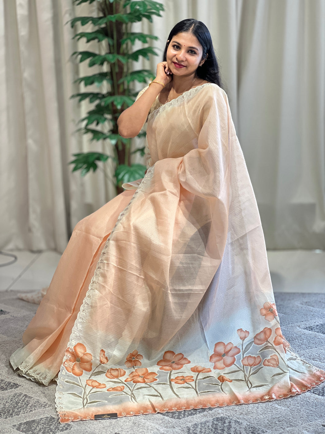 Floral Digital Print With Pitta Highlighted Silky Kota Saree | BLD1350