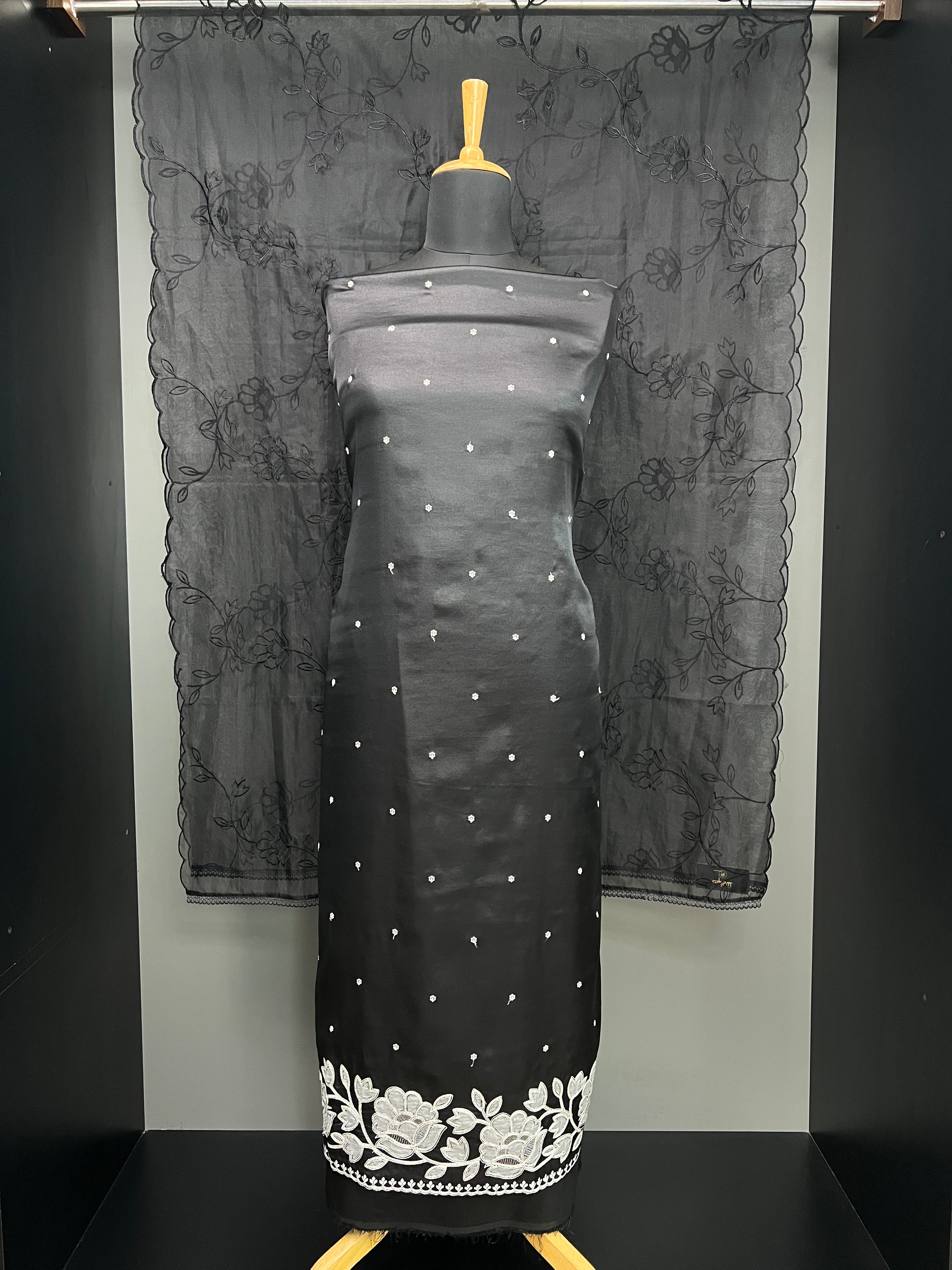 Floral Embroidery Detailed Semi Tussar Salwar Set | SUN652