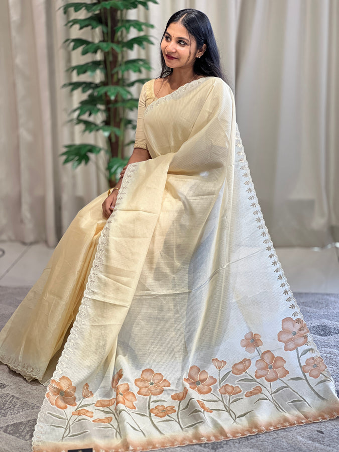 Floral Digital Print With Pitta Highlighted Silky Kota Saree | BLD1353