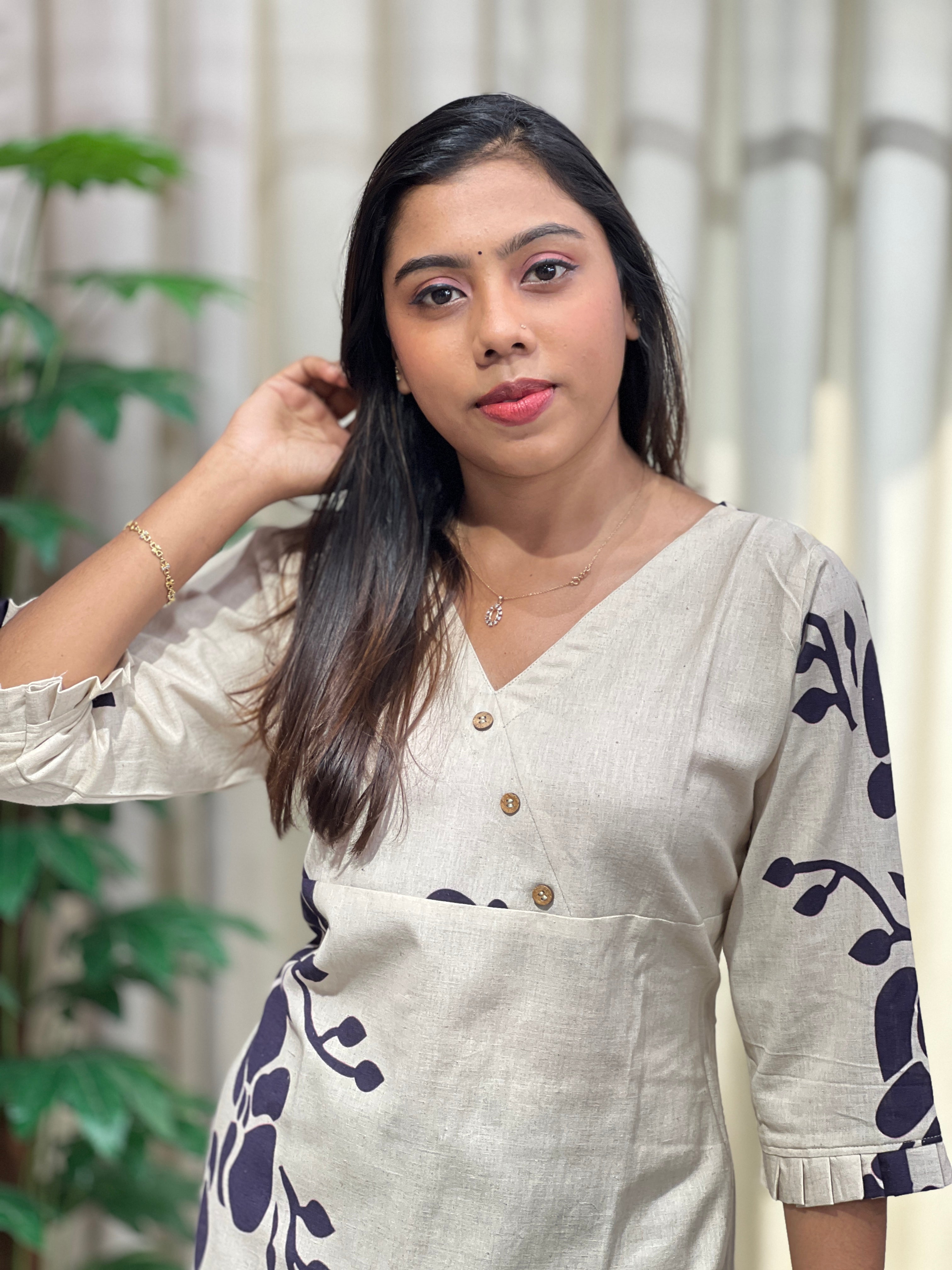 Floral Printed Semi Linen Kurta | RMLA290