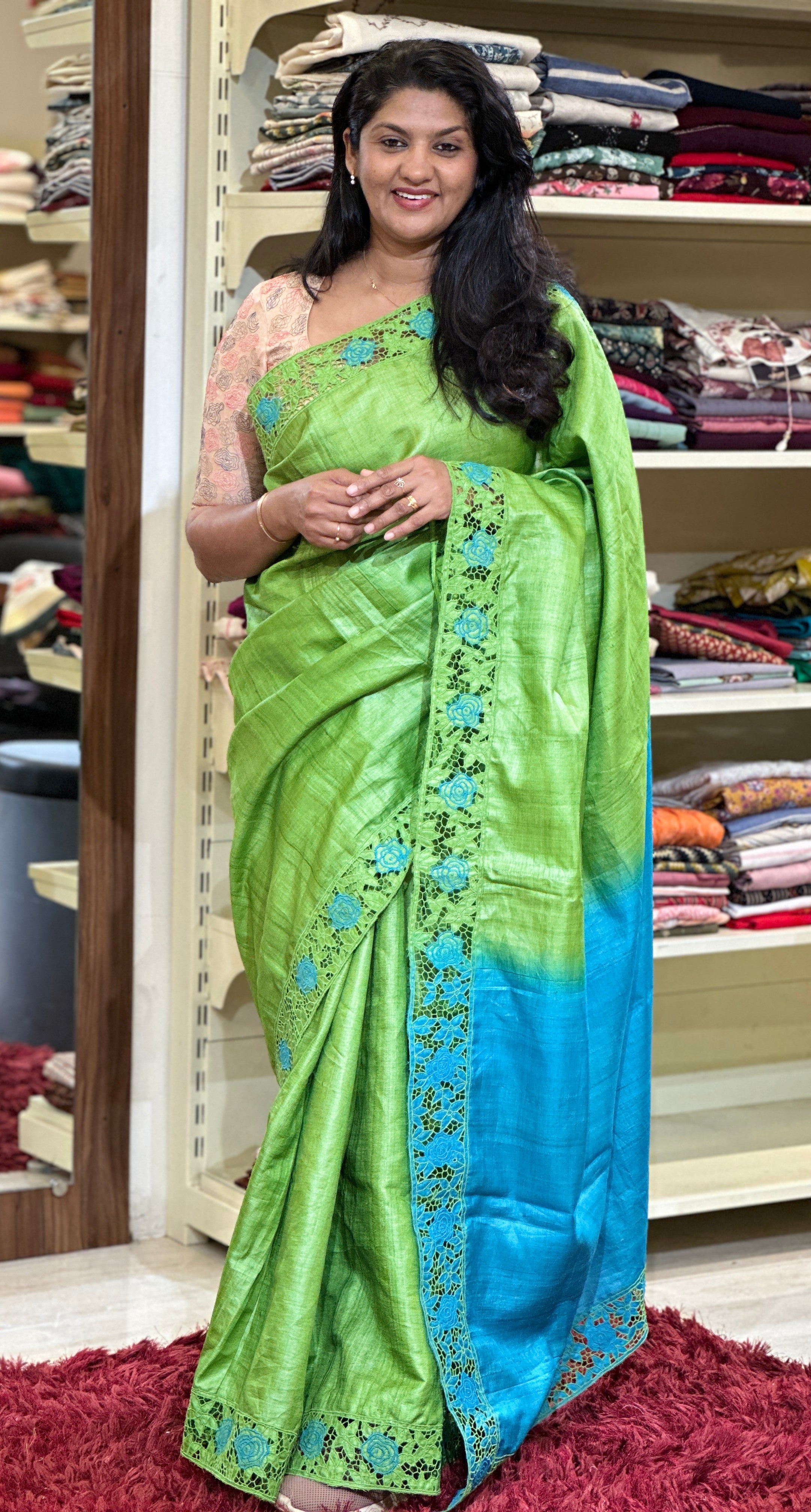 Twine Cutwork Floral Embroidered Pure Desi Tussar Saree | TC400