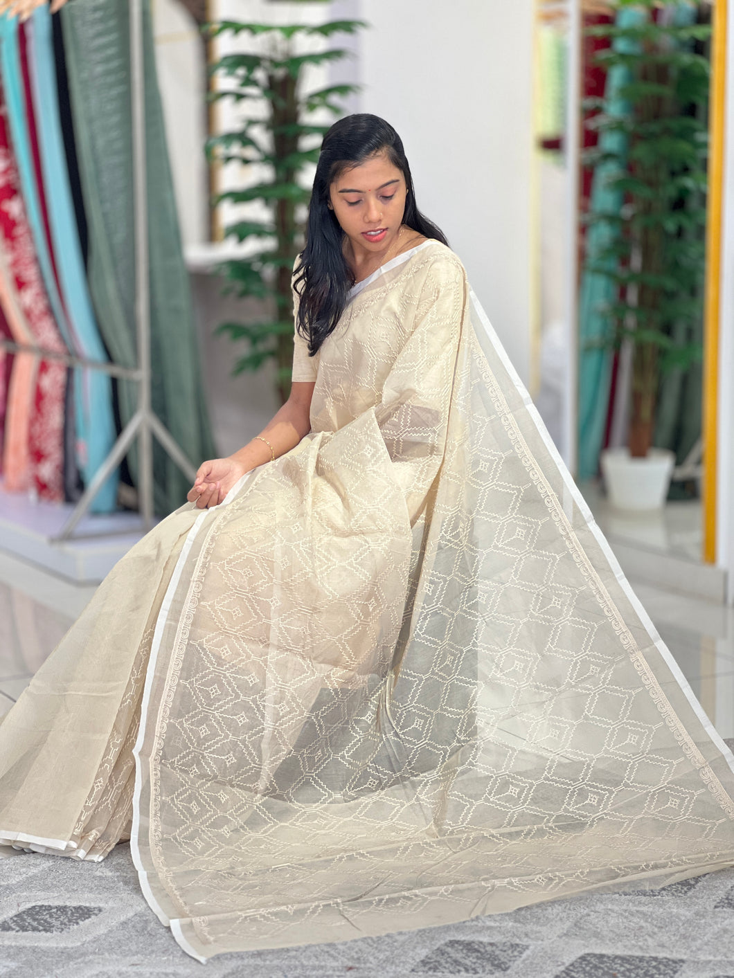 Self Colour Embroidery Supernet Kota Saree | VNC197