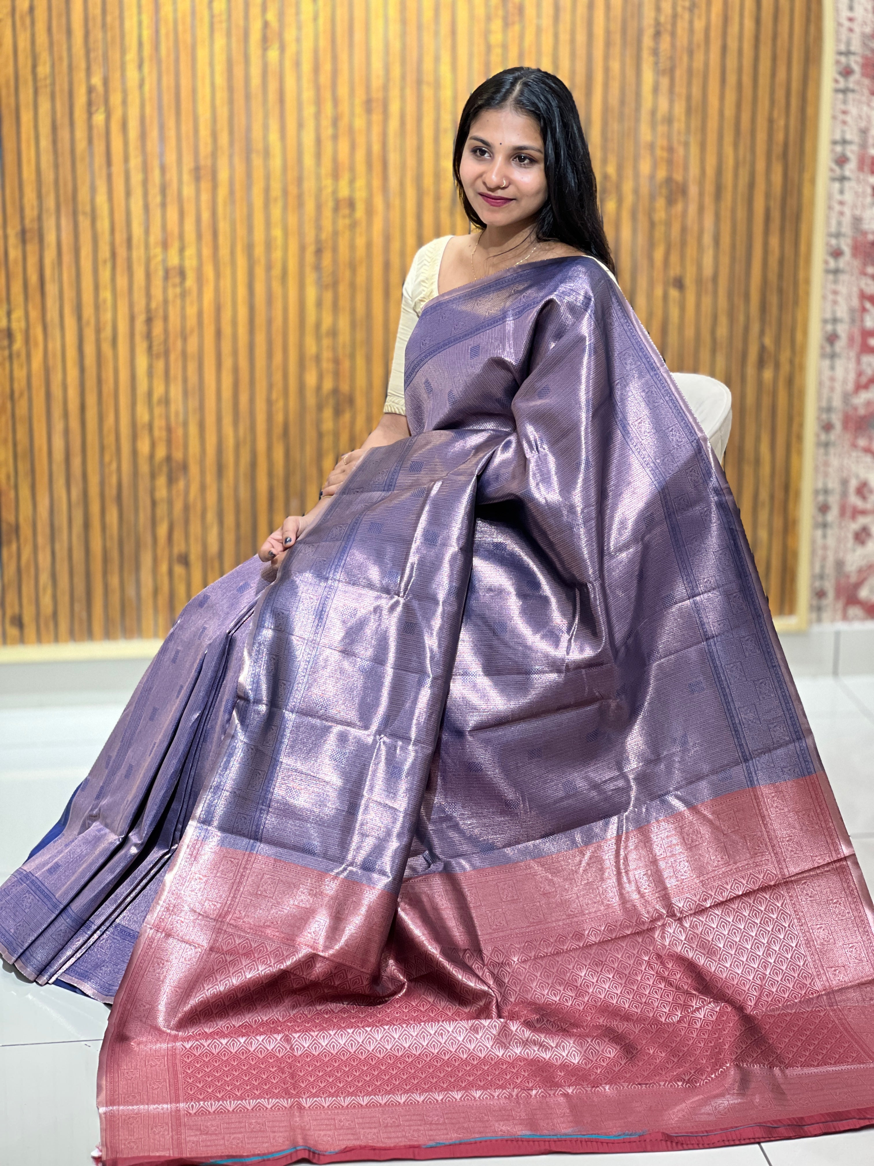 Copper & Silver Zari Woven Semi Silk Saree | KAC113