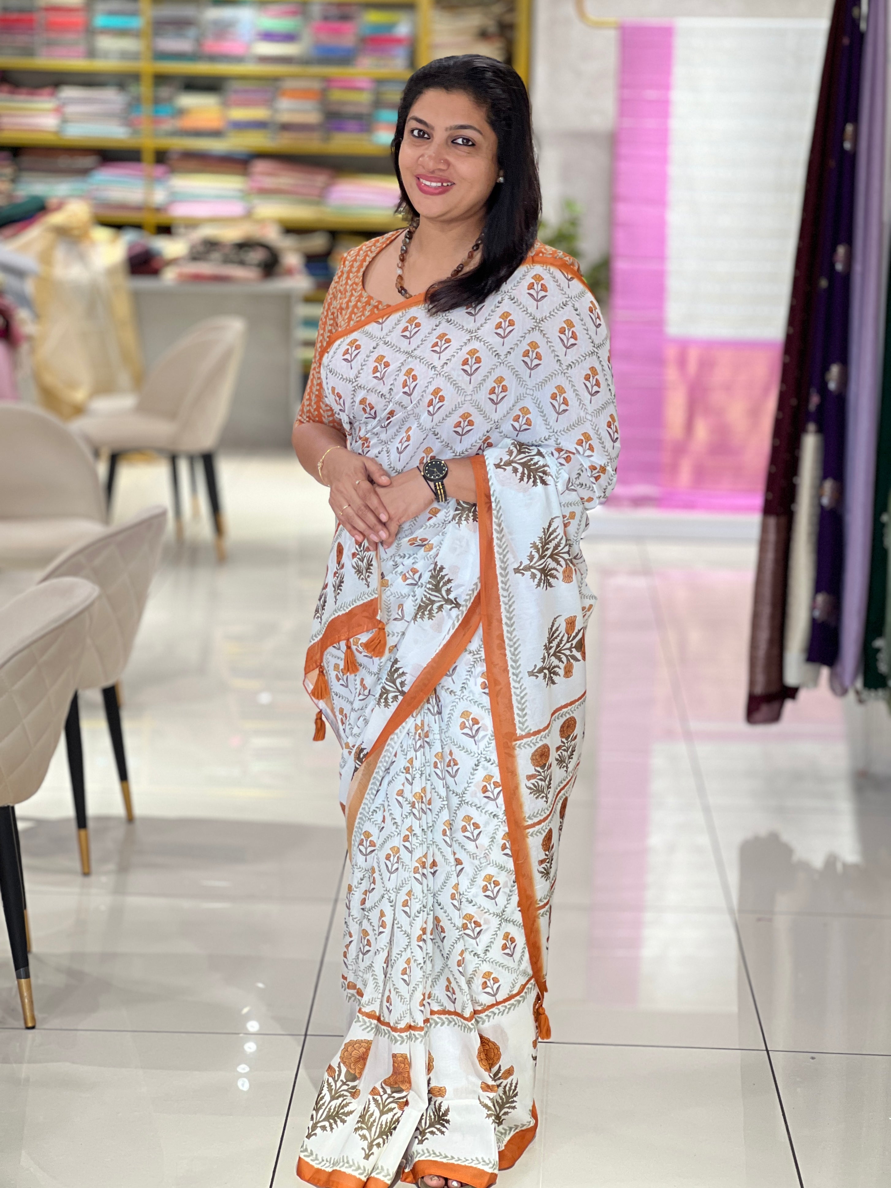 Floral Digital Printed Mul Chanderi Saree | HT294