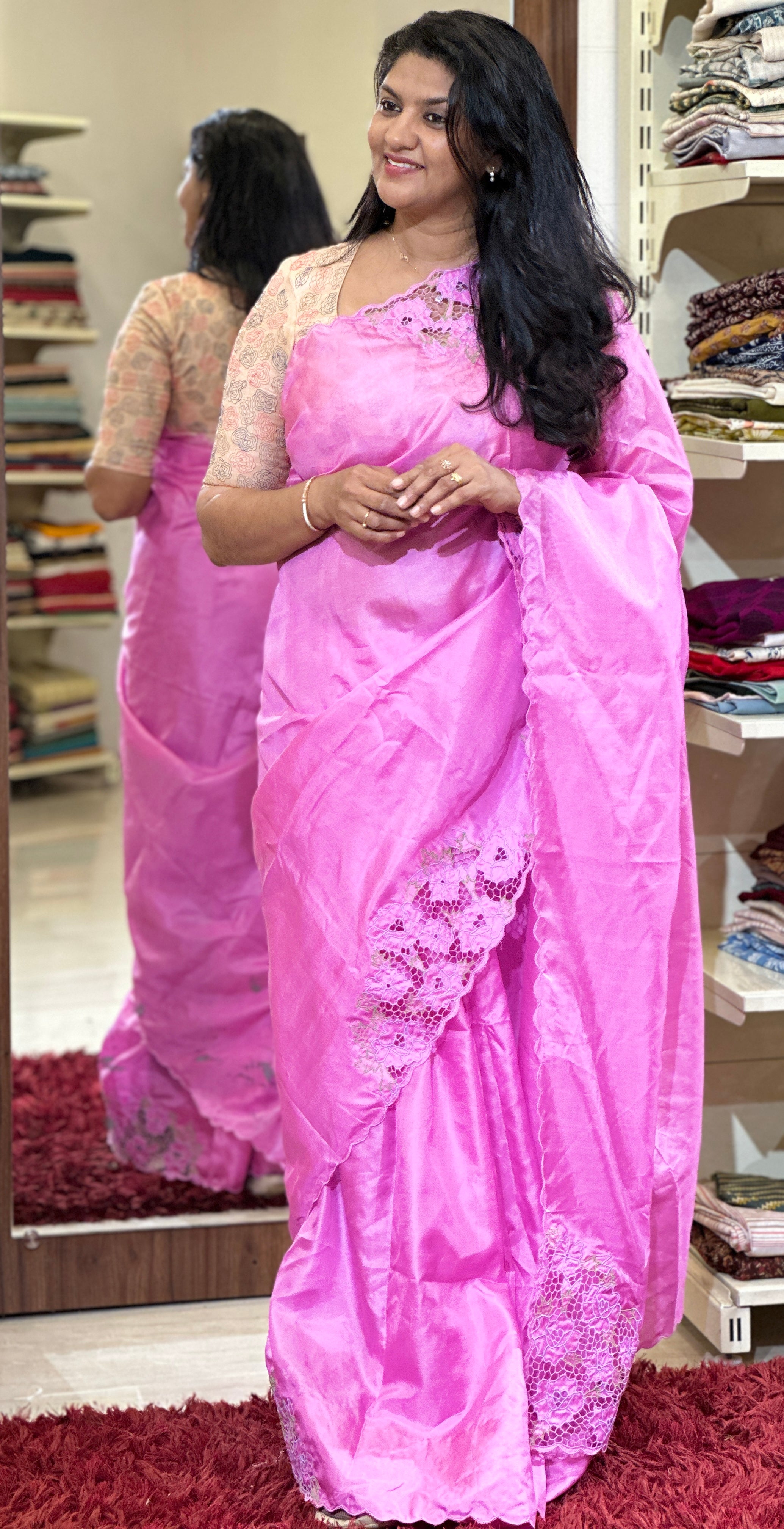 Twine Cut Work Placement Detailed Soft Silk Saree | TC403