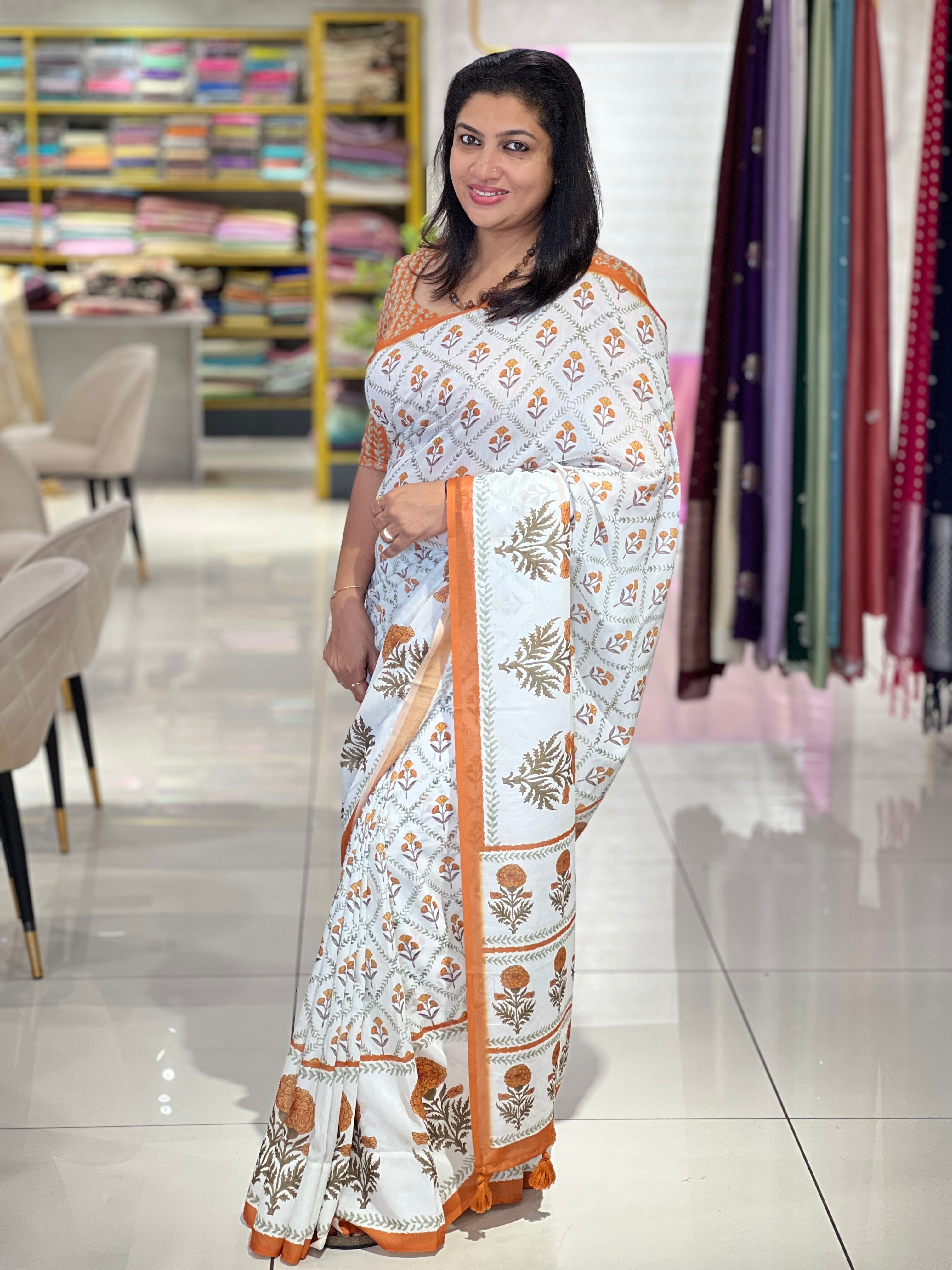 Floral Digital Printed Mul Chanderi Saree | HT294