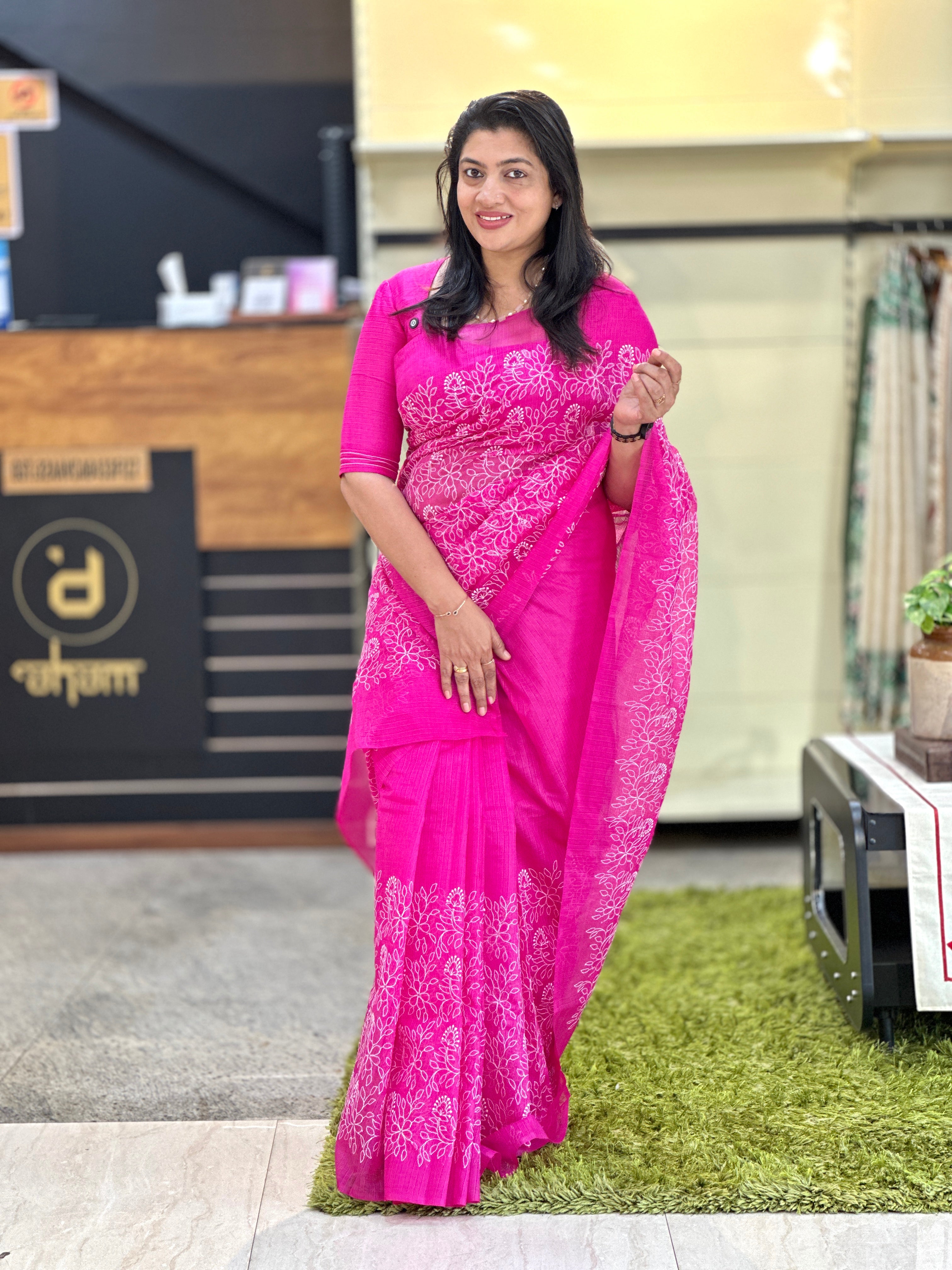 Lucknowi Inspired Thread Embroidery Detailed Kota Saree | NHH603