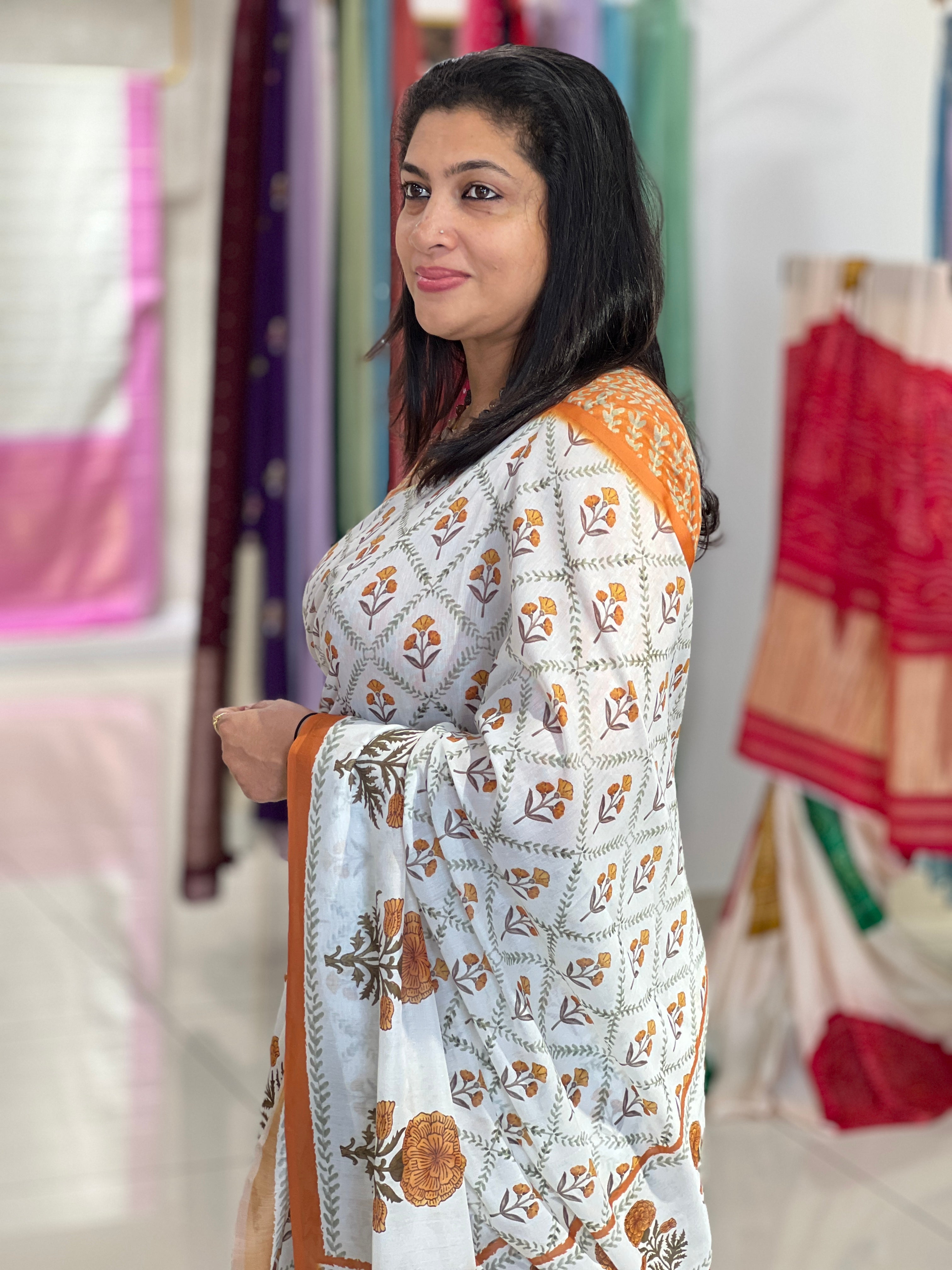 Floral Digital Printed Mul Chanderi Saree | HT294