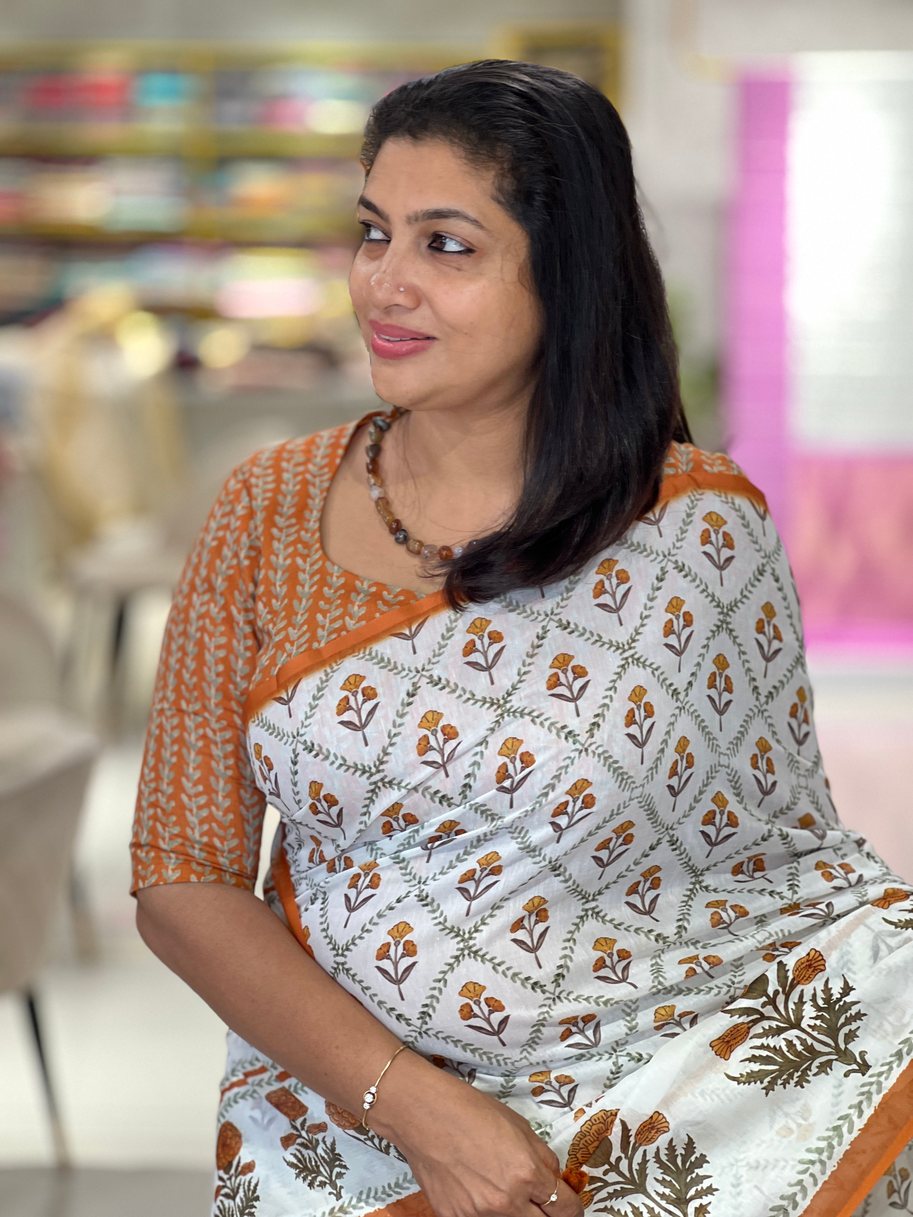 Floral Digital Printed Mul Chanderi Saree | HT294