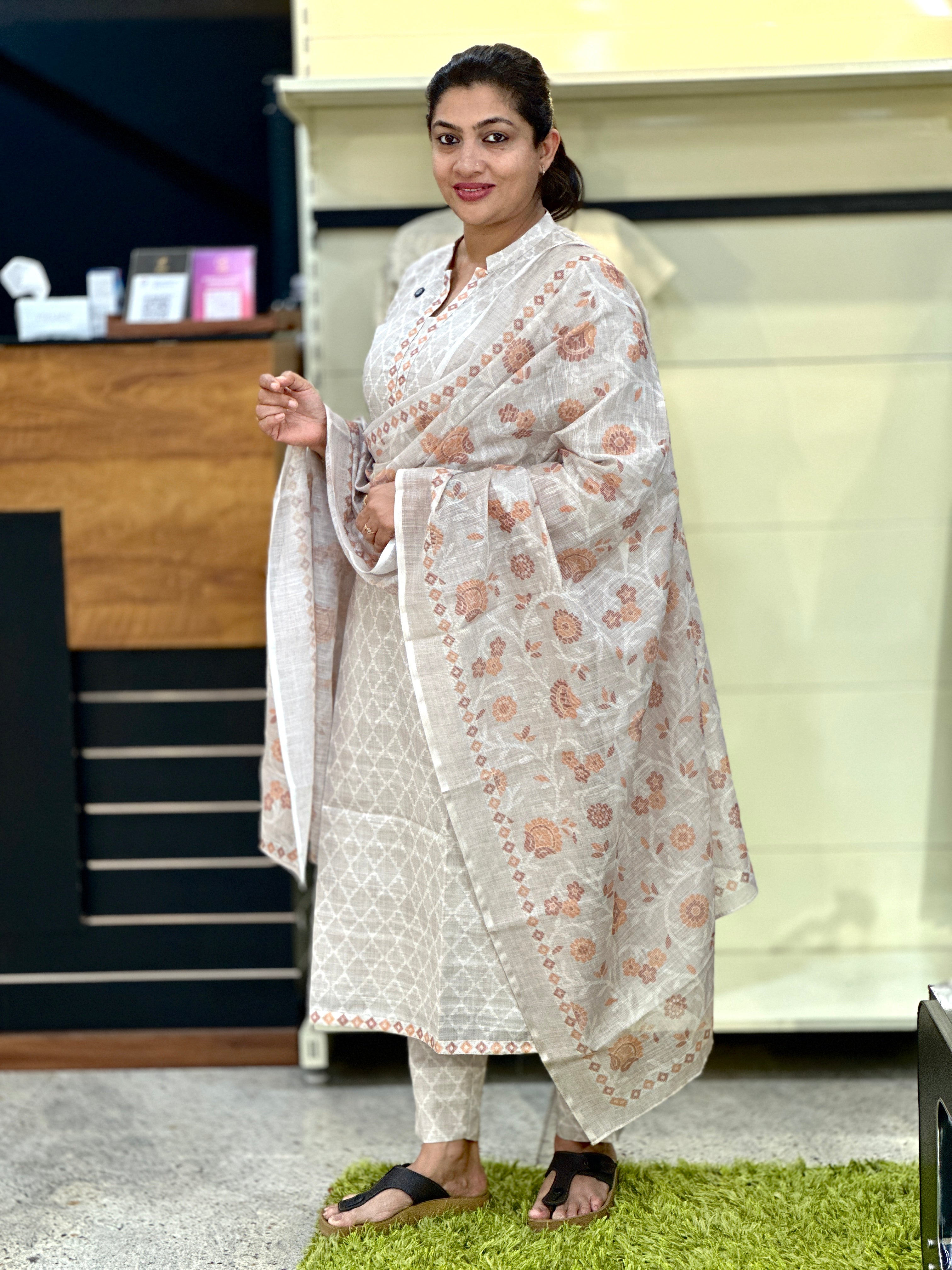 Jamdani Pattern Digital Printed Slub Linen Cotton Salwar Set | SSN513