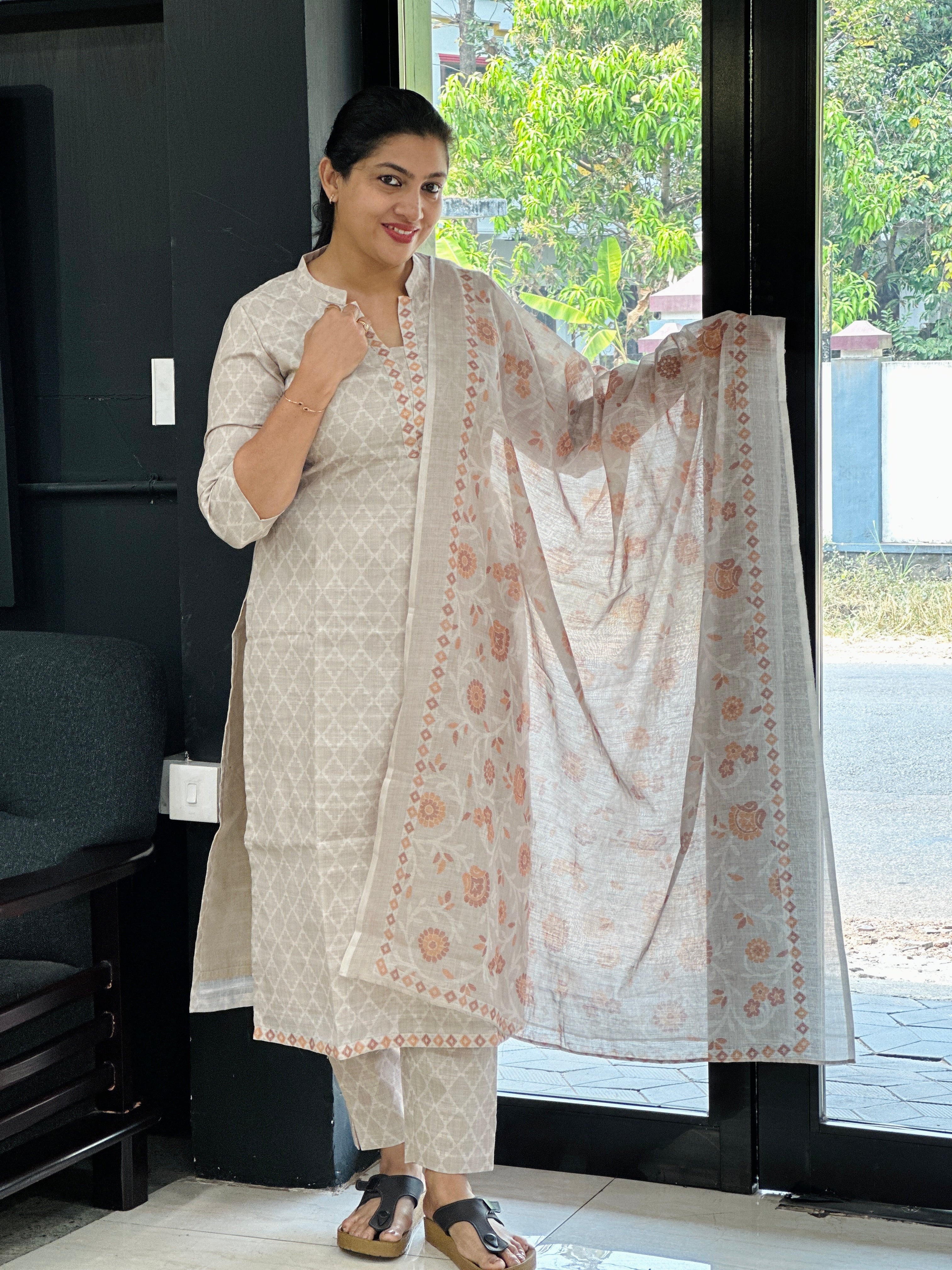 Jamdani Pattern Digital Printed Slub Linen Cotton Salwar Set | SSN513