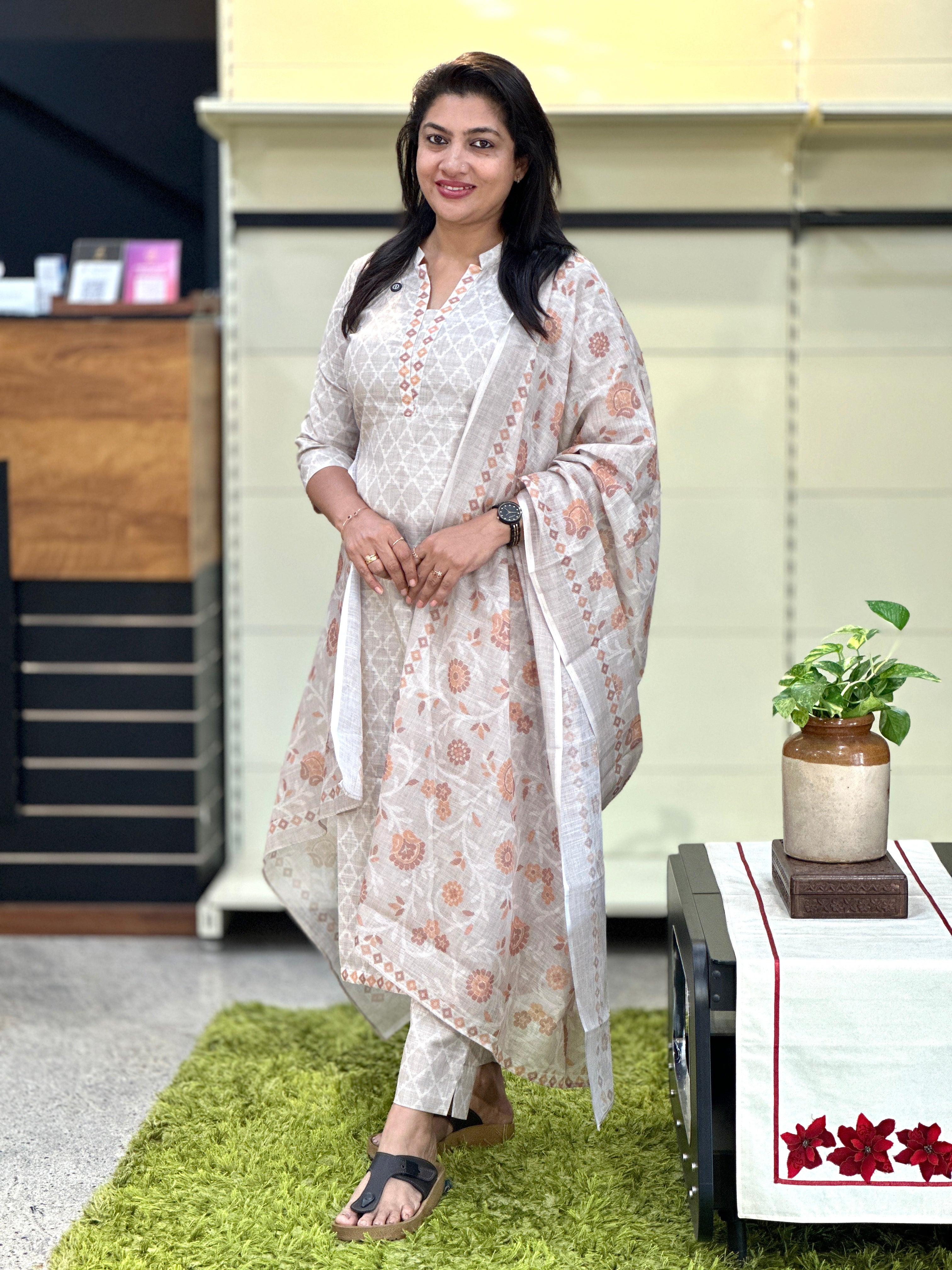 Jamdani Pattern Digital Printed Slub Linen Cotton Salwar Set | SSN513