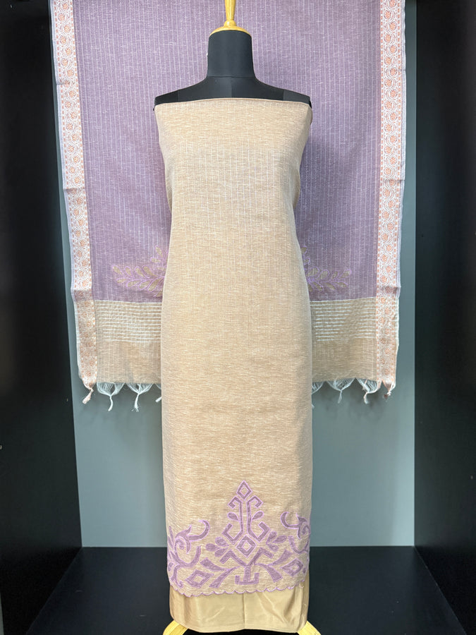 Stripe With Applique Work Detailed Linen Salwar Set | SBP626