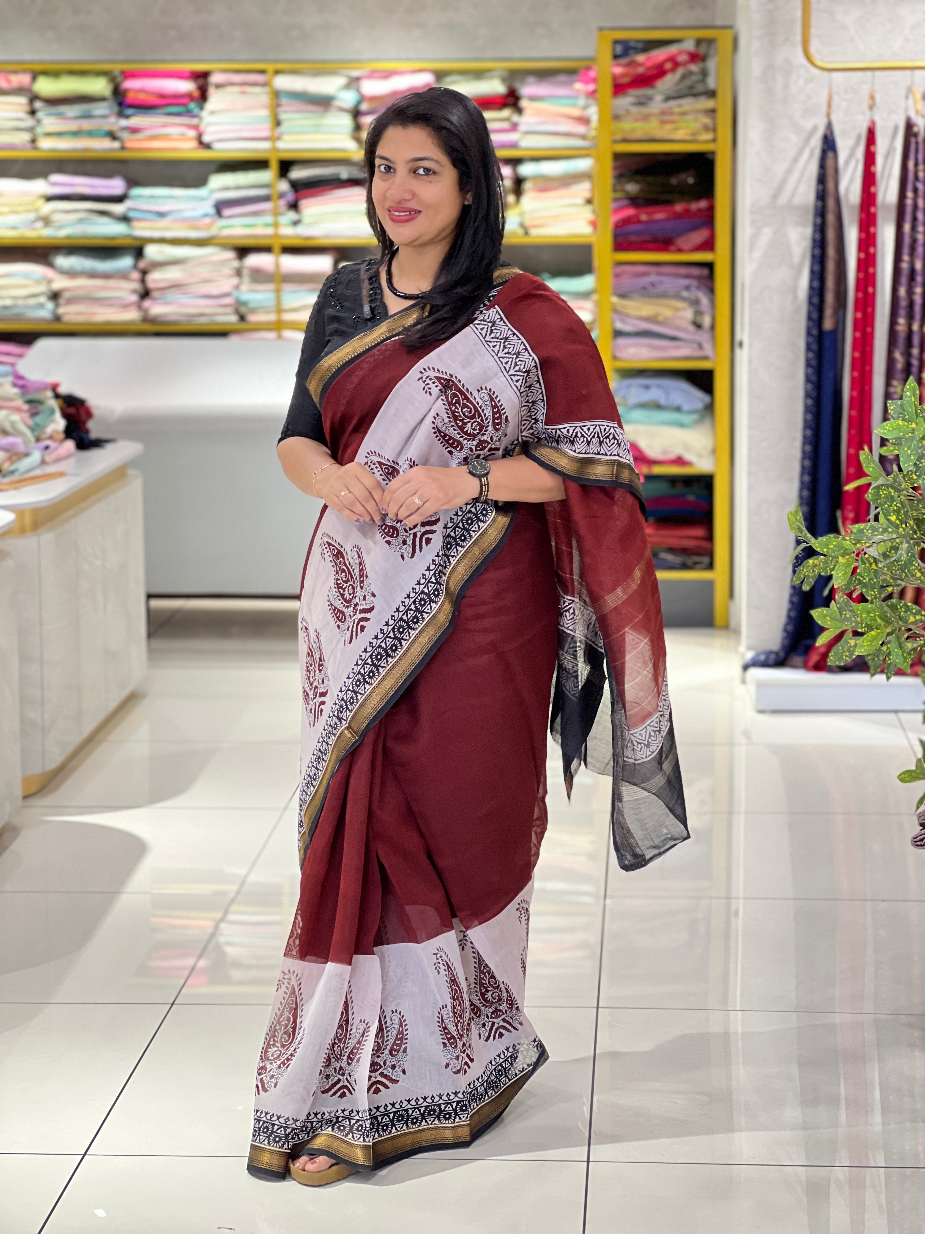 Printed Motif Chanderi Saree | BHB102