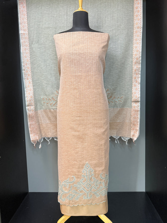 Stripe With Applique Work Detailed Linen Salwar Set | SBP628