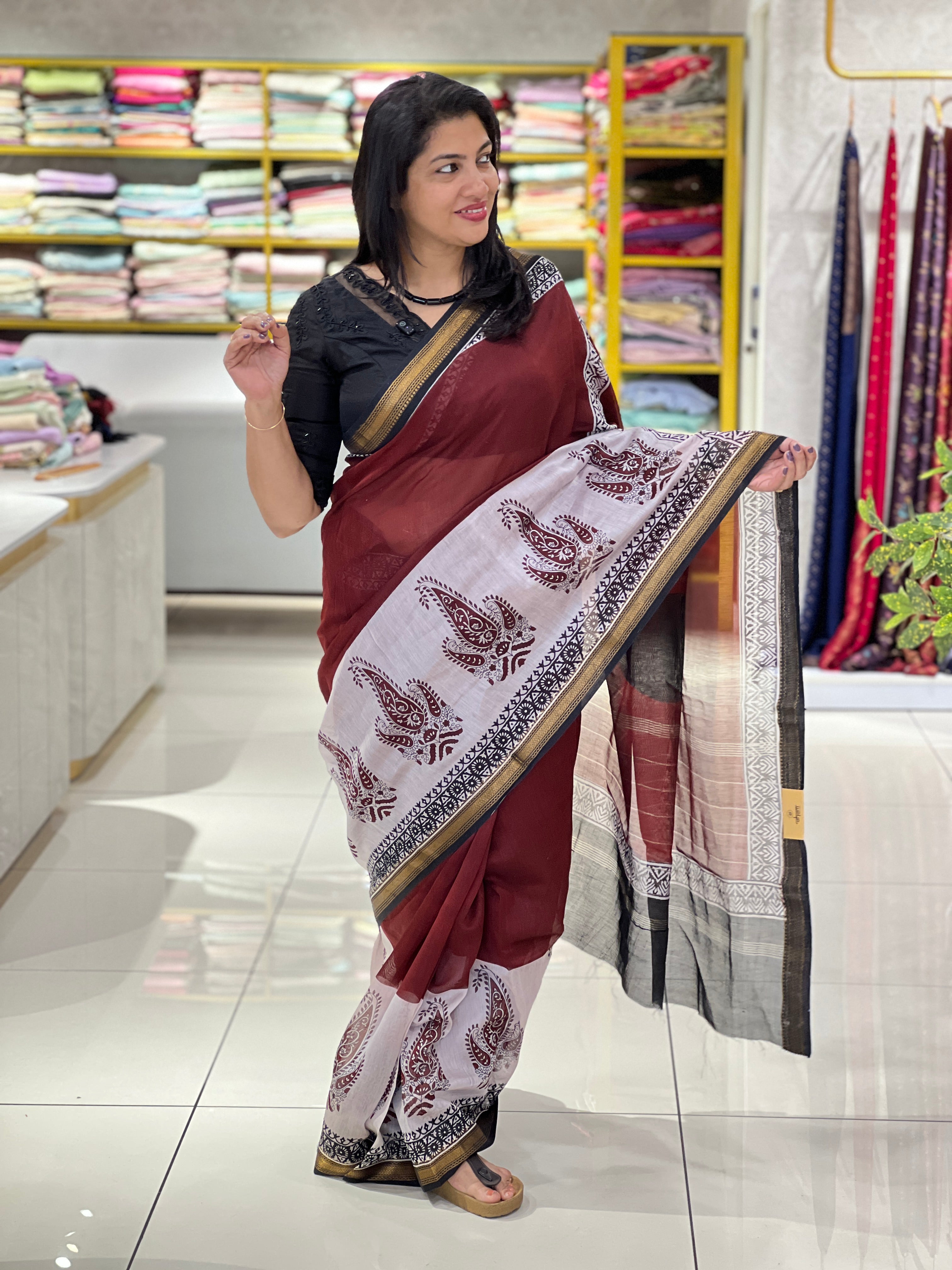 Printed Motif Chanderi Saree | BHB102