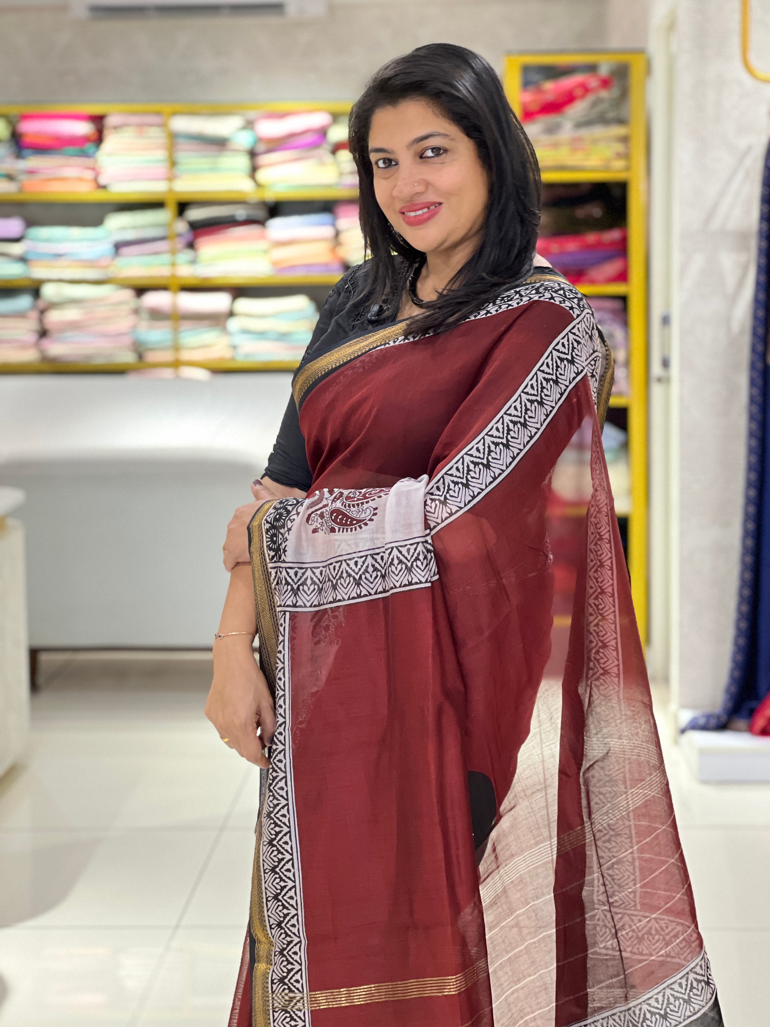 Printed Motif Chanderi Saree | BHB102