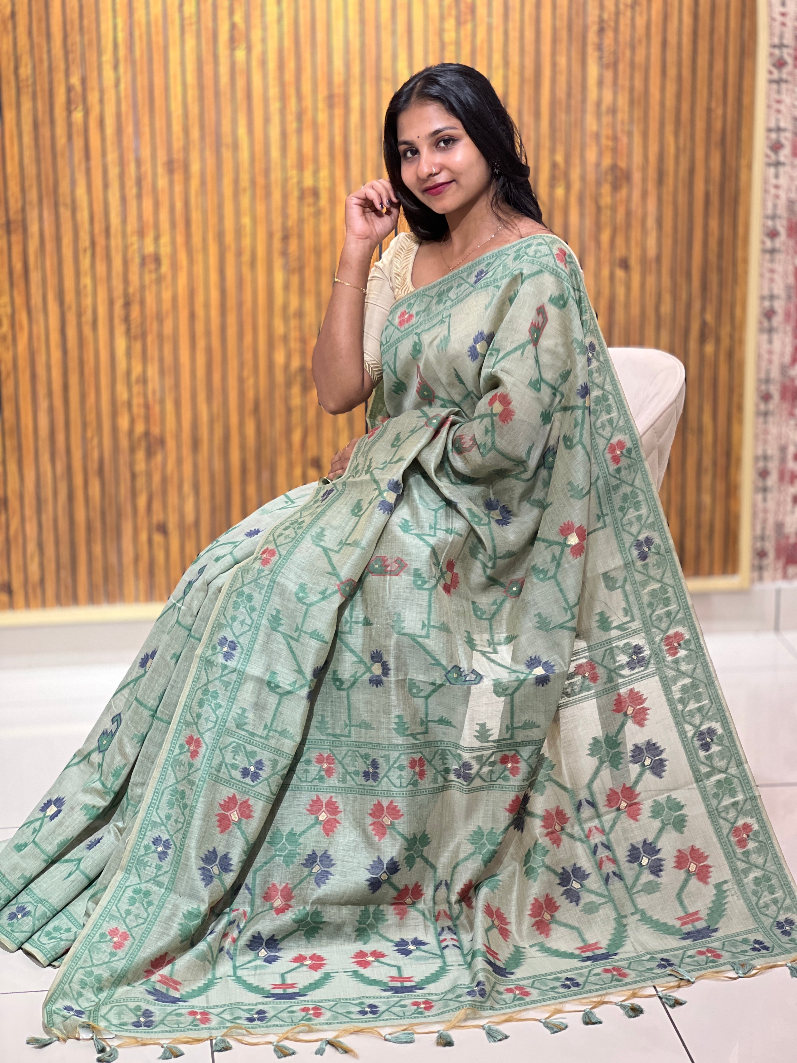 Jamdani Weaving Pattern Cotton Blended Saree | GMS182