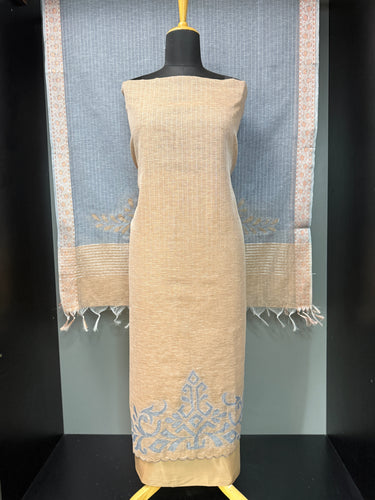 Stripe With Applique Work Detailed Linen Salwar Set | SBP629