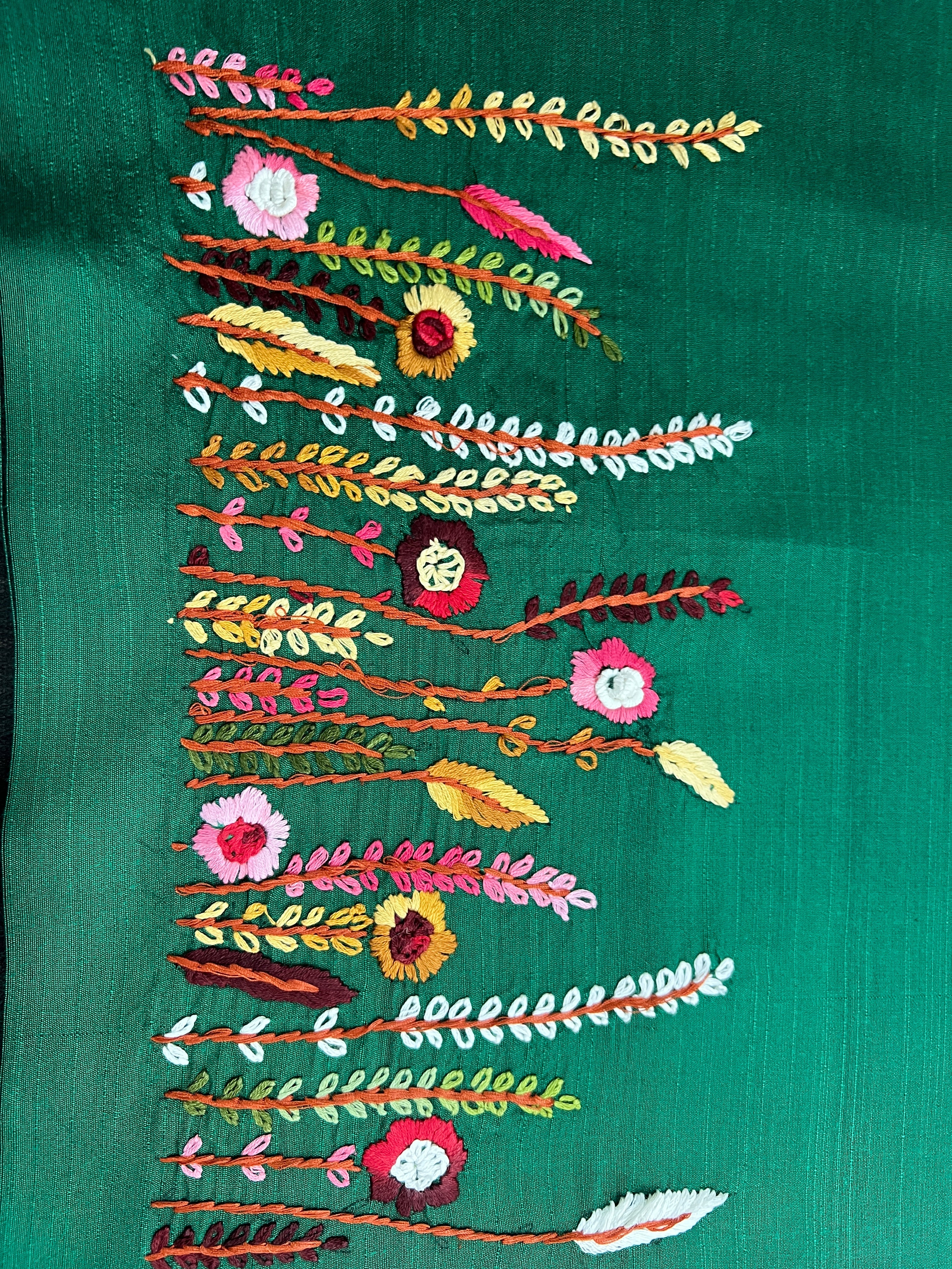 Multicolour Floral Hand Embroidery Detailed Raw Silk Blouse Material | OS479