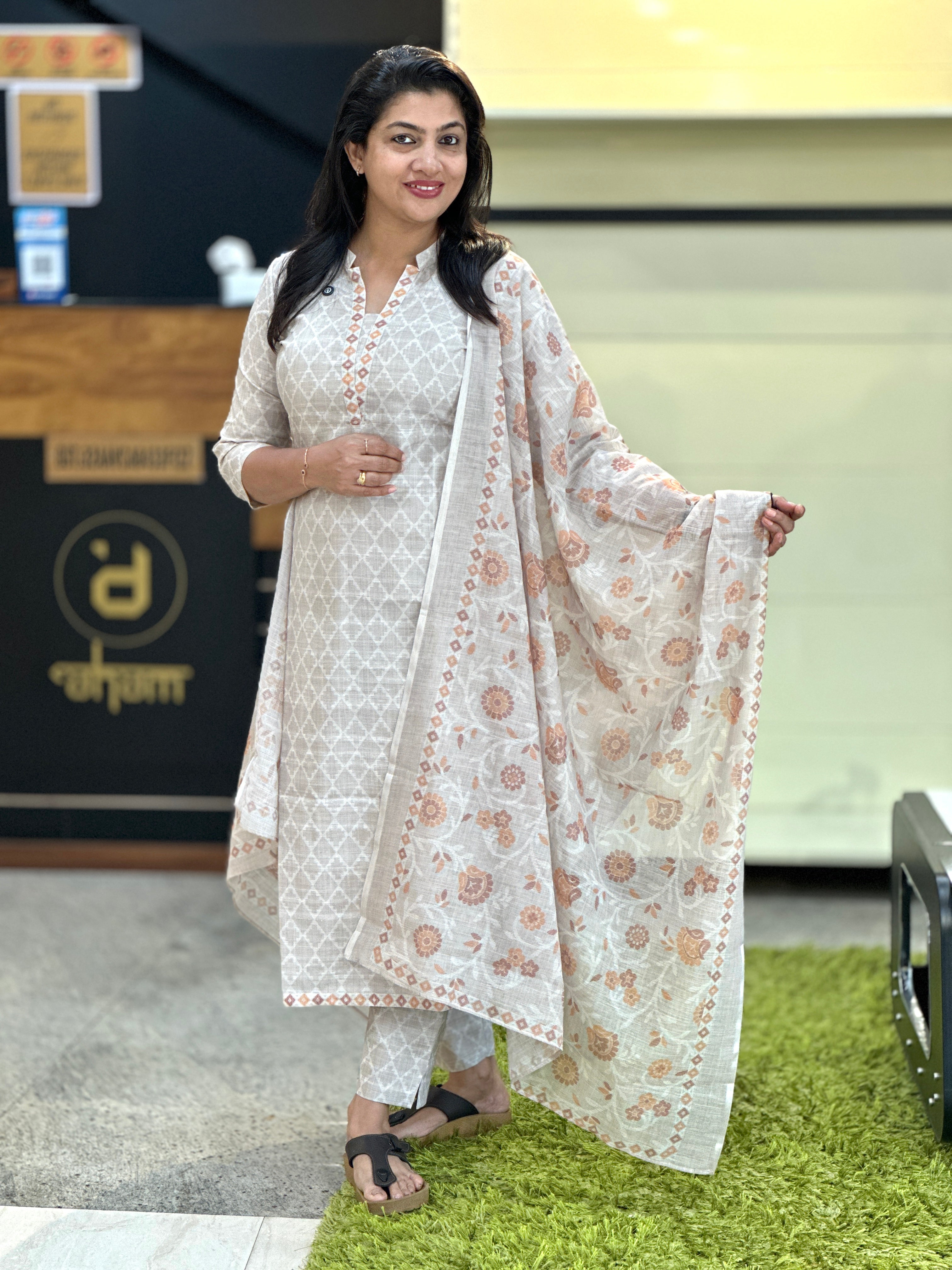 Jamdani Pattern Digital Printed Slub Linen Cotton Salwar Set | SSN513