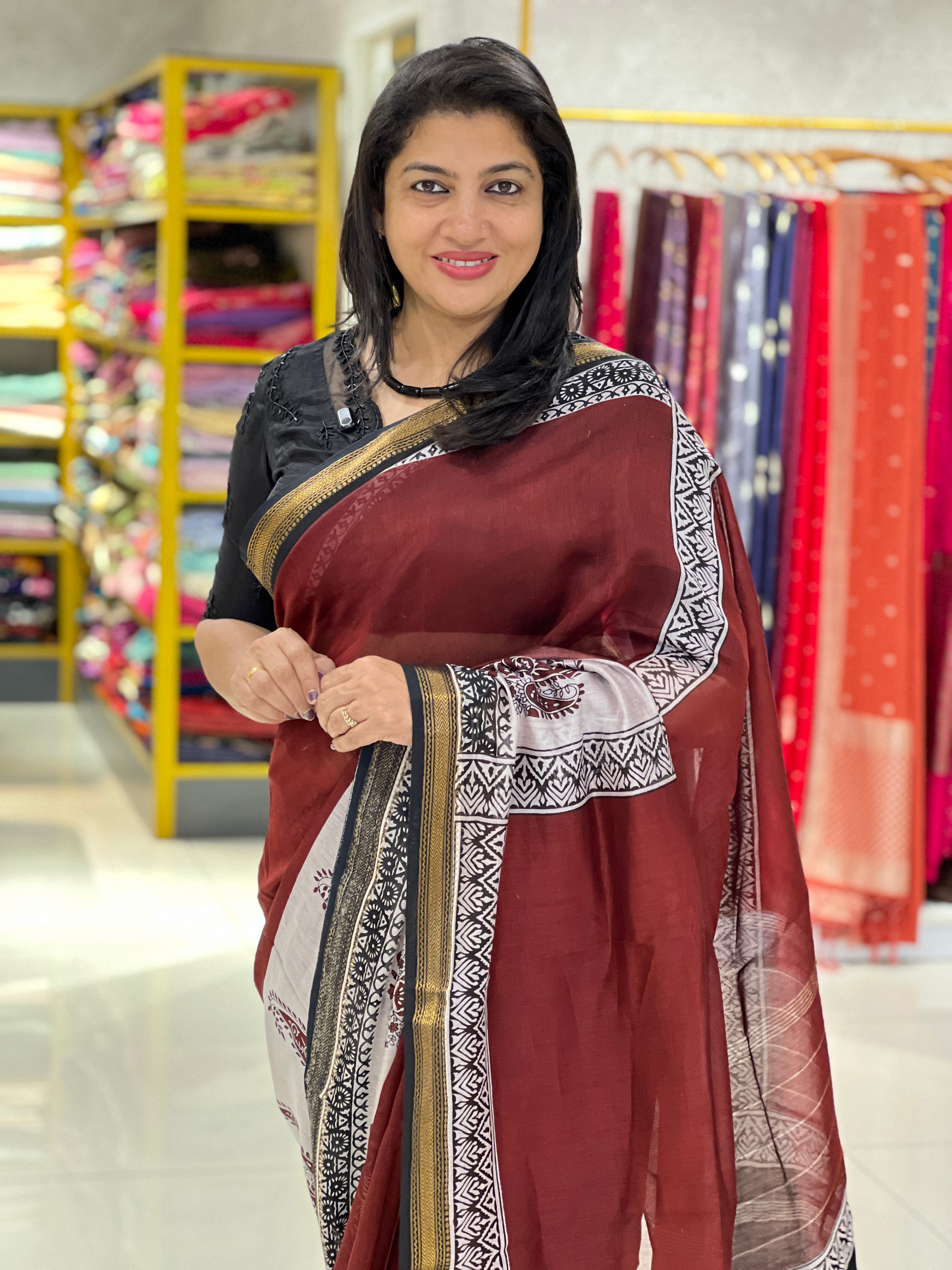 Printed Motif Chanderi Saree | BHB102