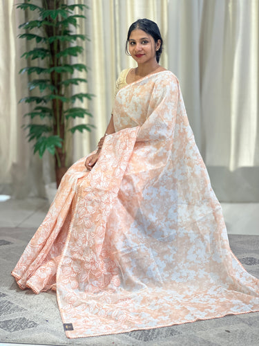 Print With Floral Applique Work Detailed Kota Saree | BLD1305