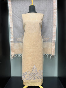 Stripe With Applique Work Detailed Linen Salwar Set | SBP627