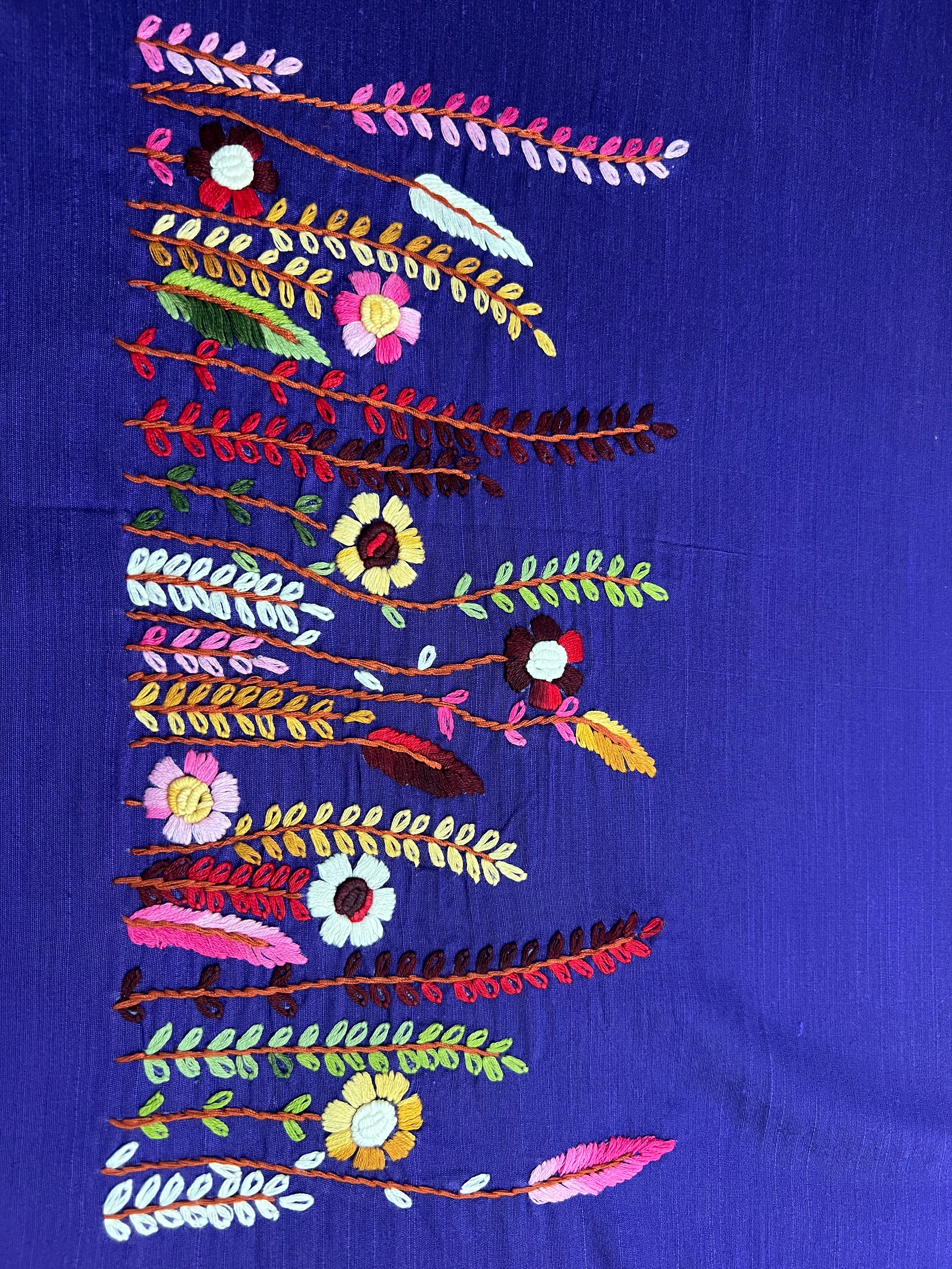 Multicolour Floral Hand Embroidery Detailed Raw Silk Blouse Material | OS481