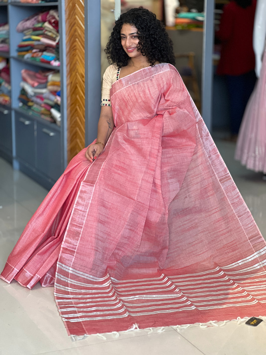 Slub Weaving Patterned Cotton Blended Saree | UDF107