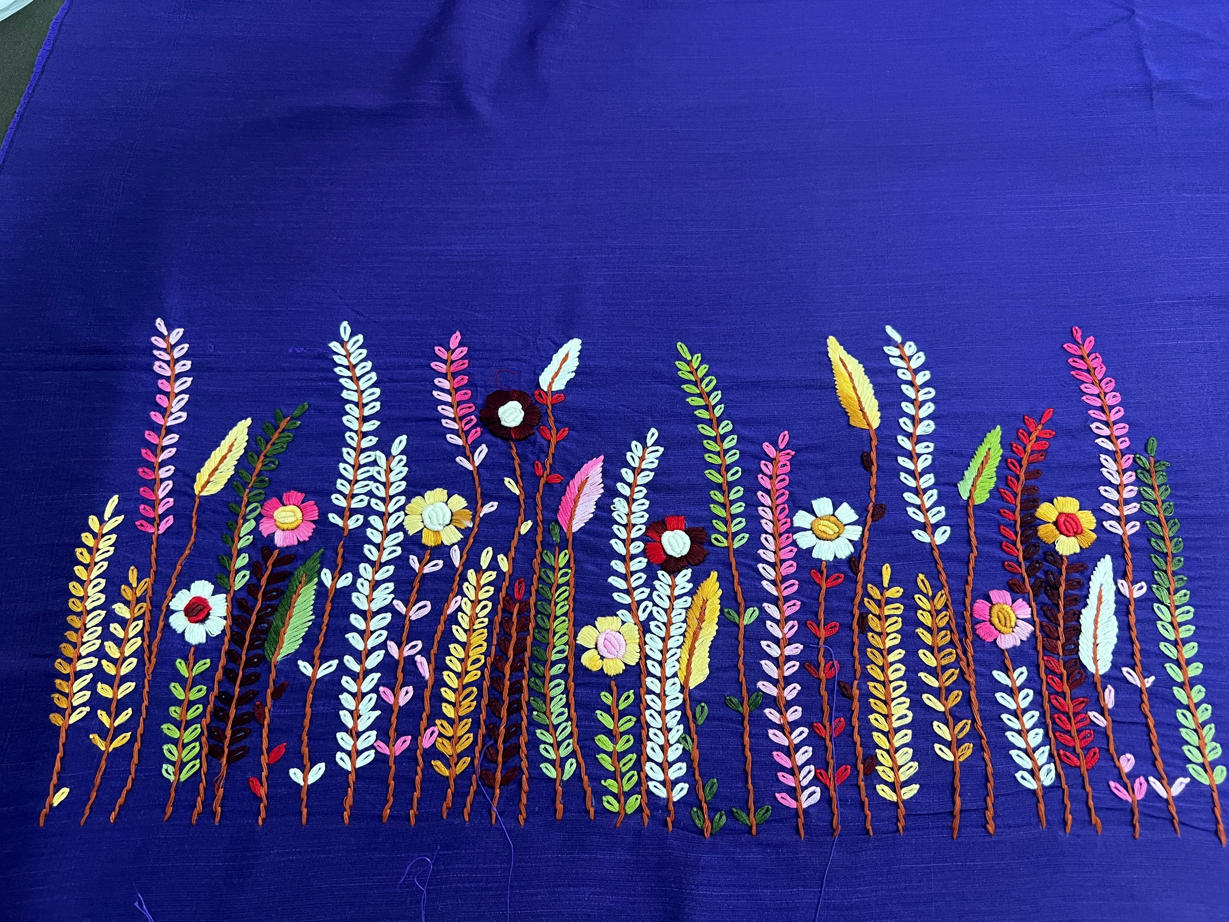 Multicolour Floral Hand Embroidery Detailed Raw Silk Blouse Material | OS481