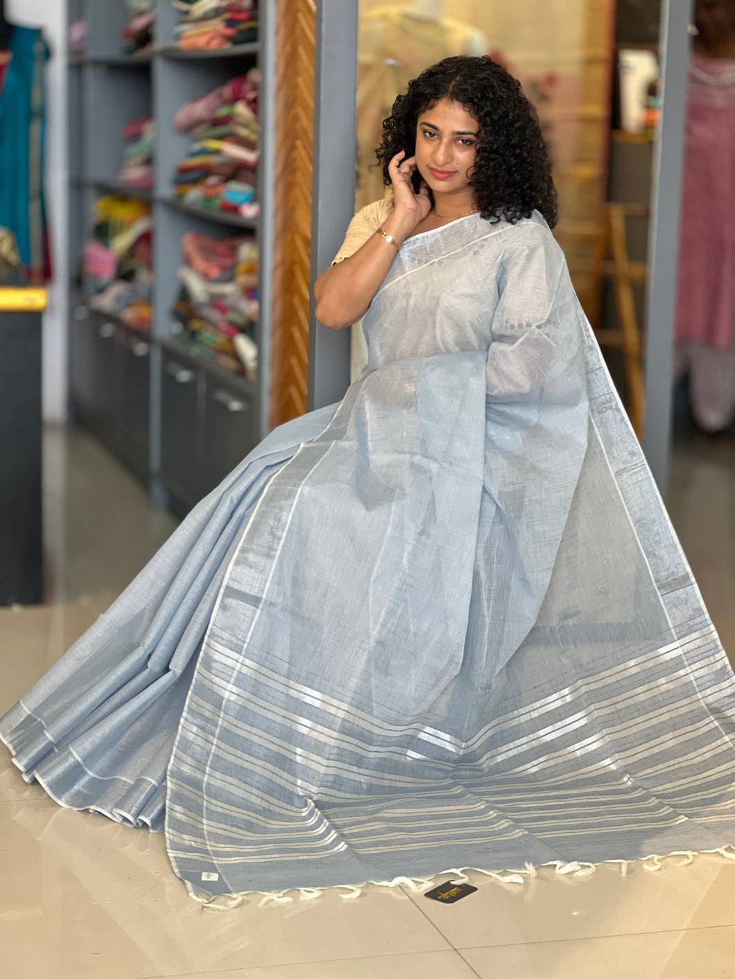 Slub Weaving Patterned Cotton Blended Saree | UDF107