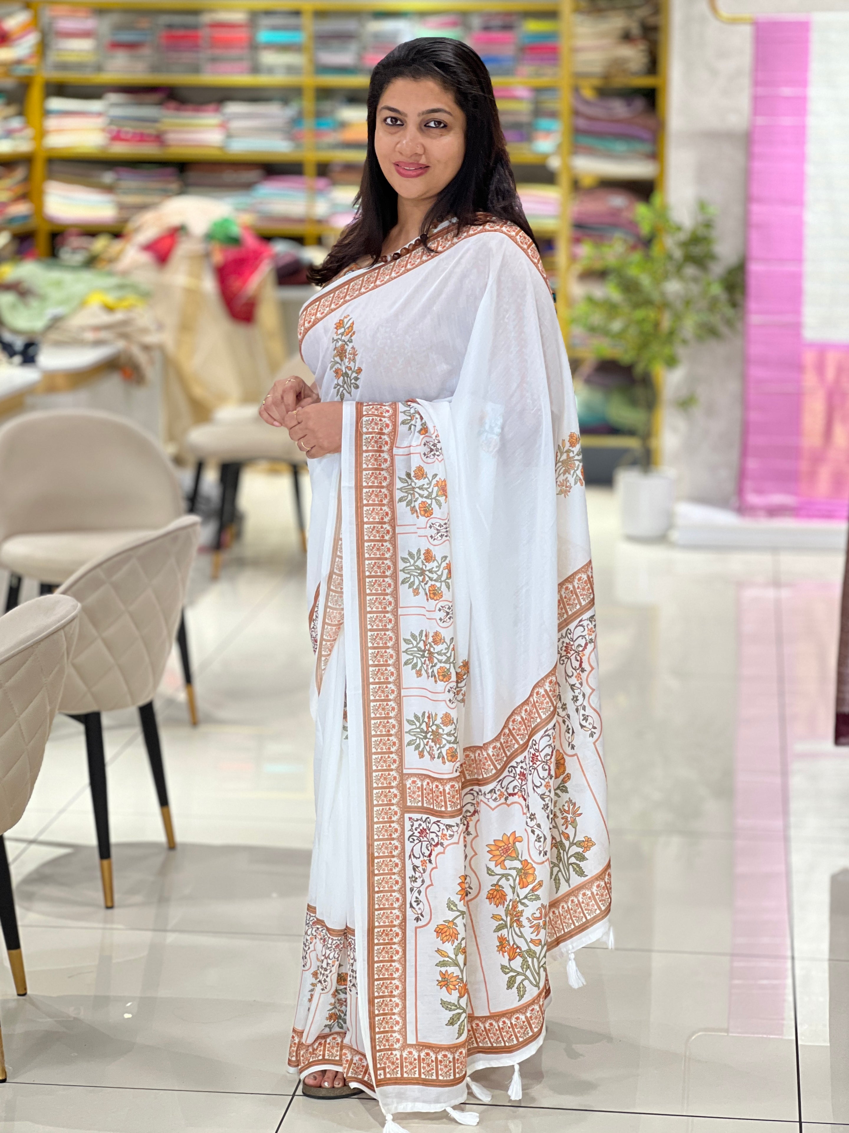 Floral Digital Printed Mul Chanderi Saree | HT296